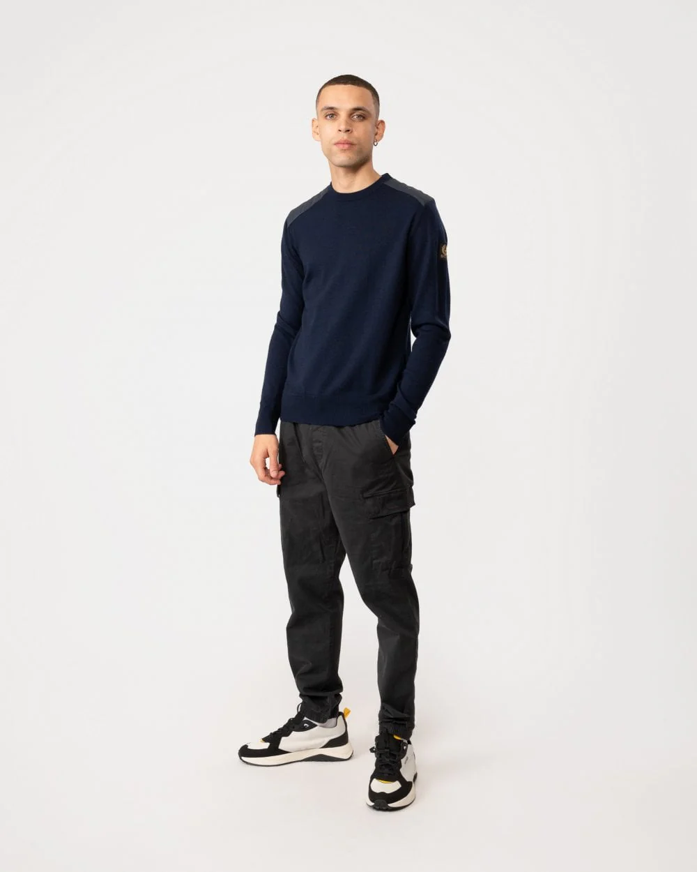 Belstaff Kerrigan Mens Merino Wool Crew Neck Jumper - Dark Ink - Image 4