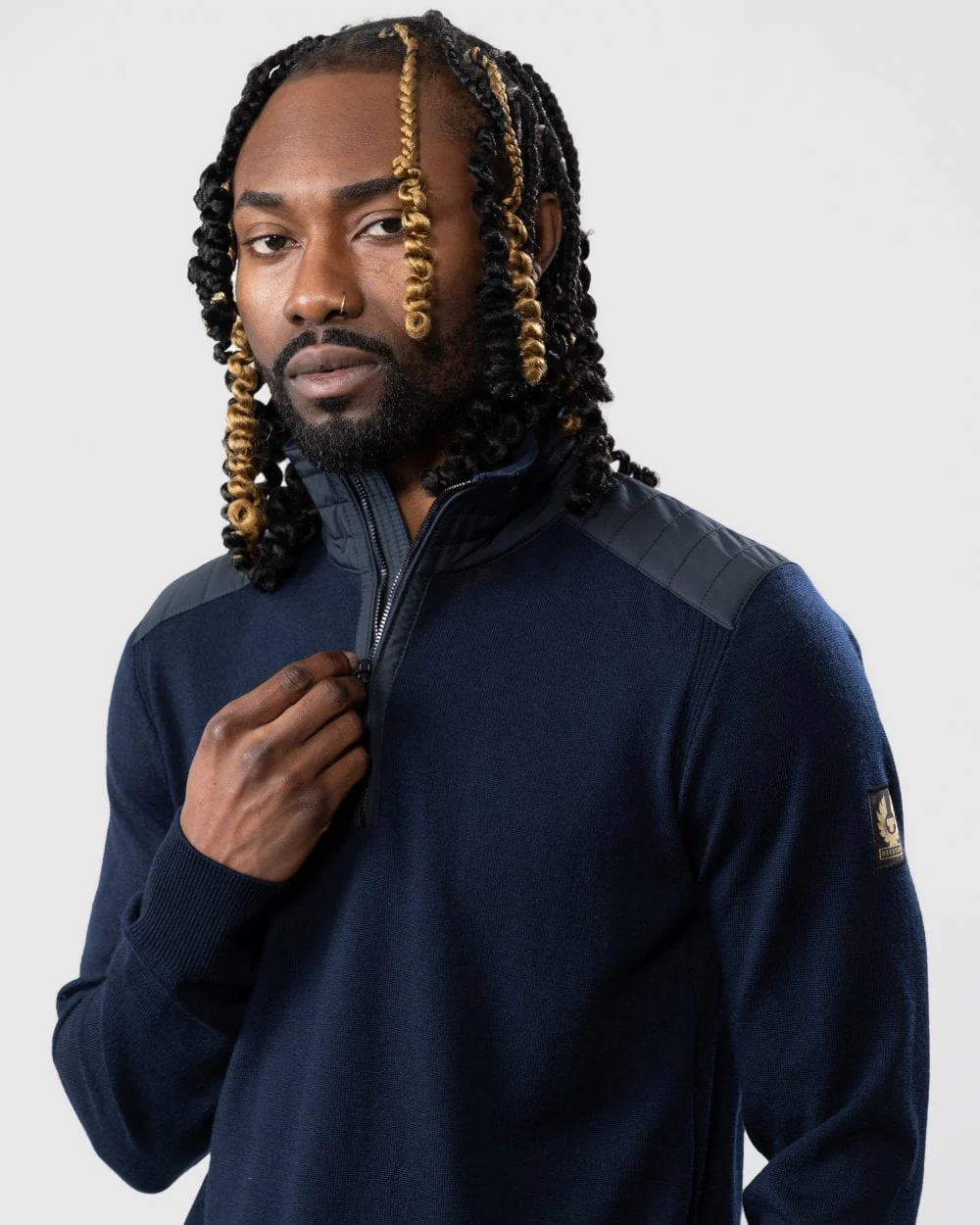 Belstaff Kilmington Mens Merino Wool Quarter Zip Jumper - Dark Ink - Image 2