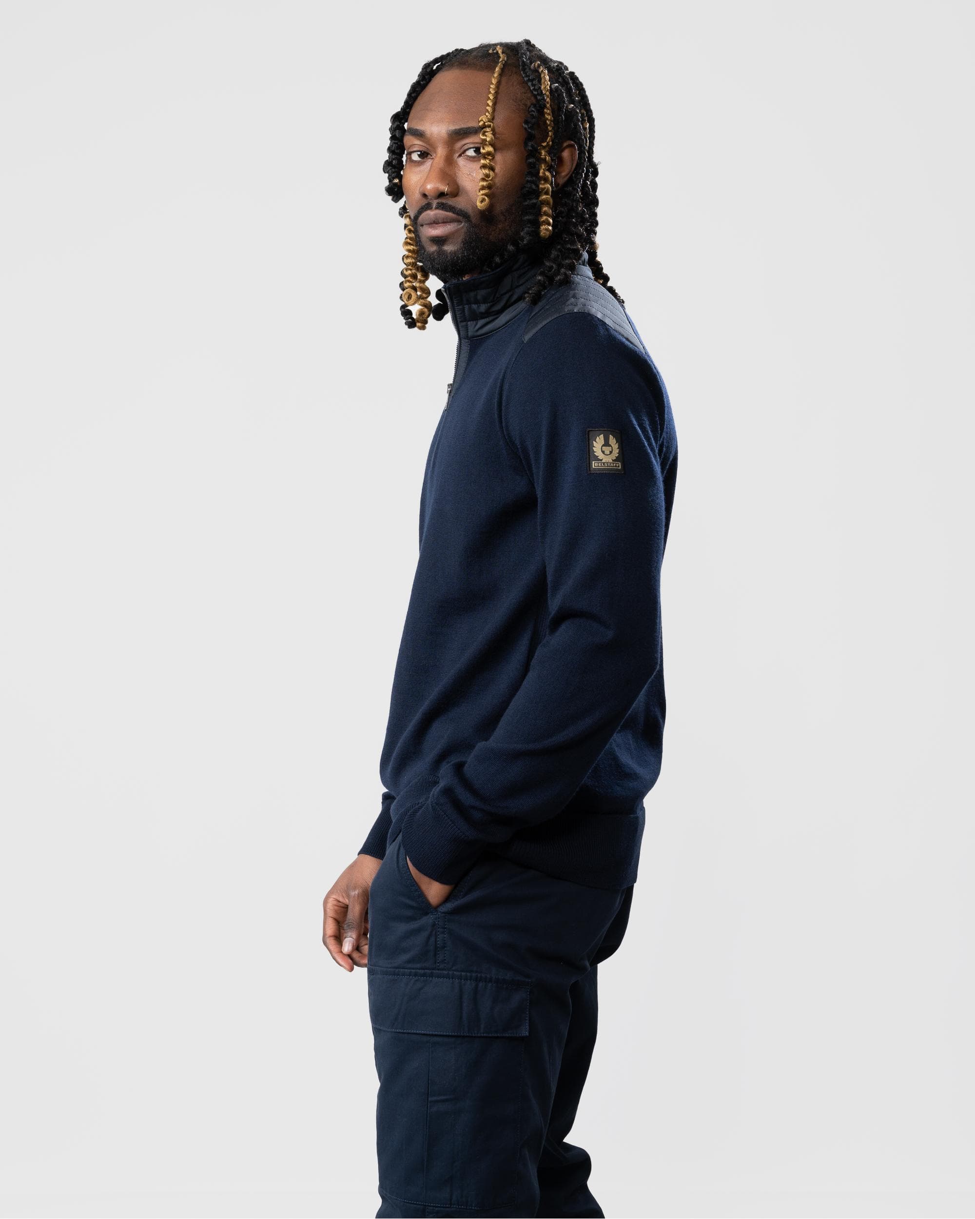 Belstaff Kilmington Mens Merino Wool Quarter Zip Jumper - Dark Ink - Image 3