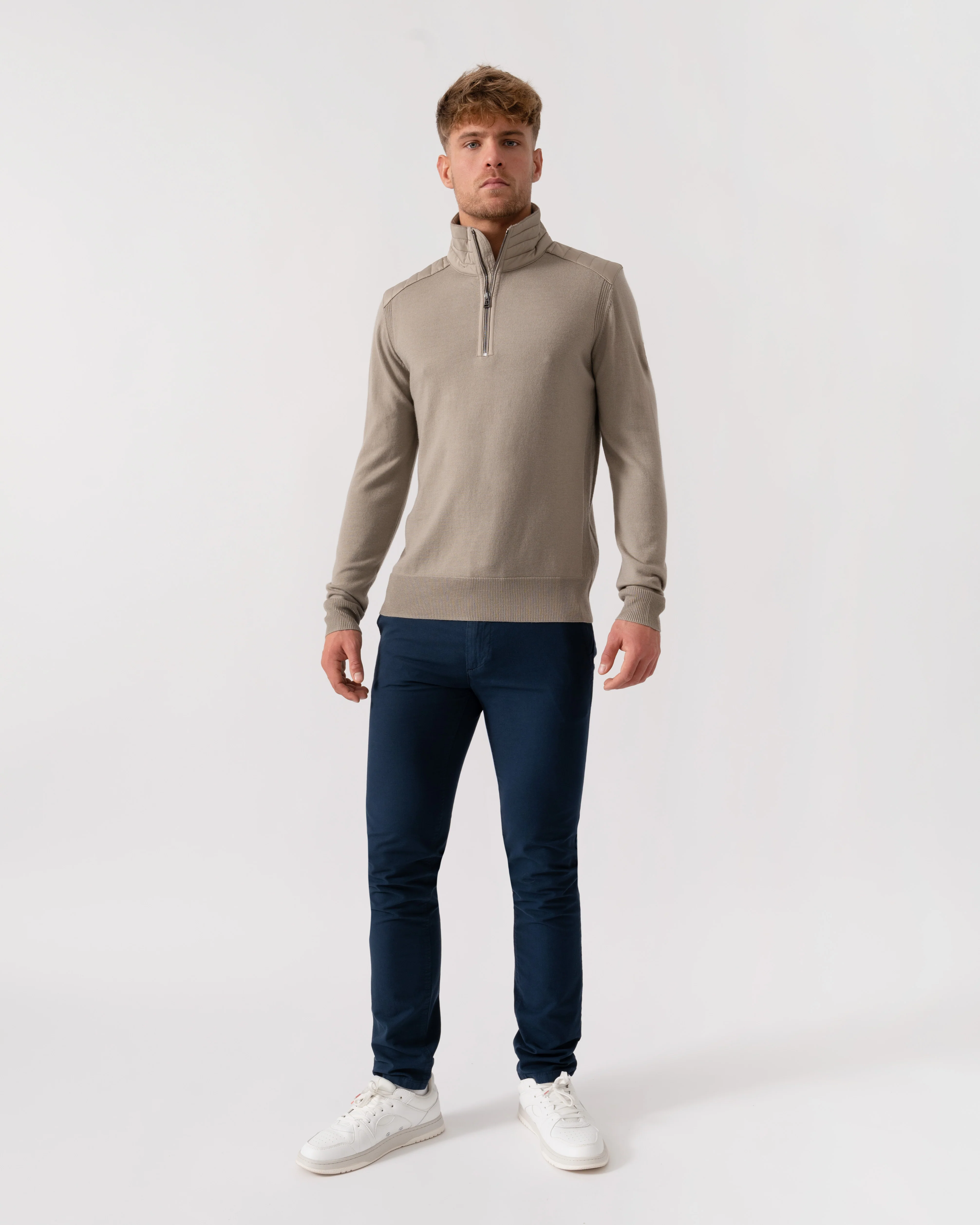 Belstaff Kilmington Mens Merino Wool Quarter Zip Jumper - Dark Sand - Image 2