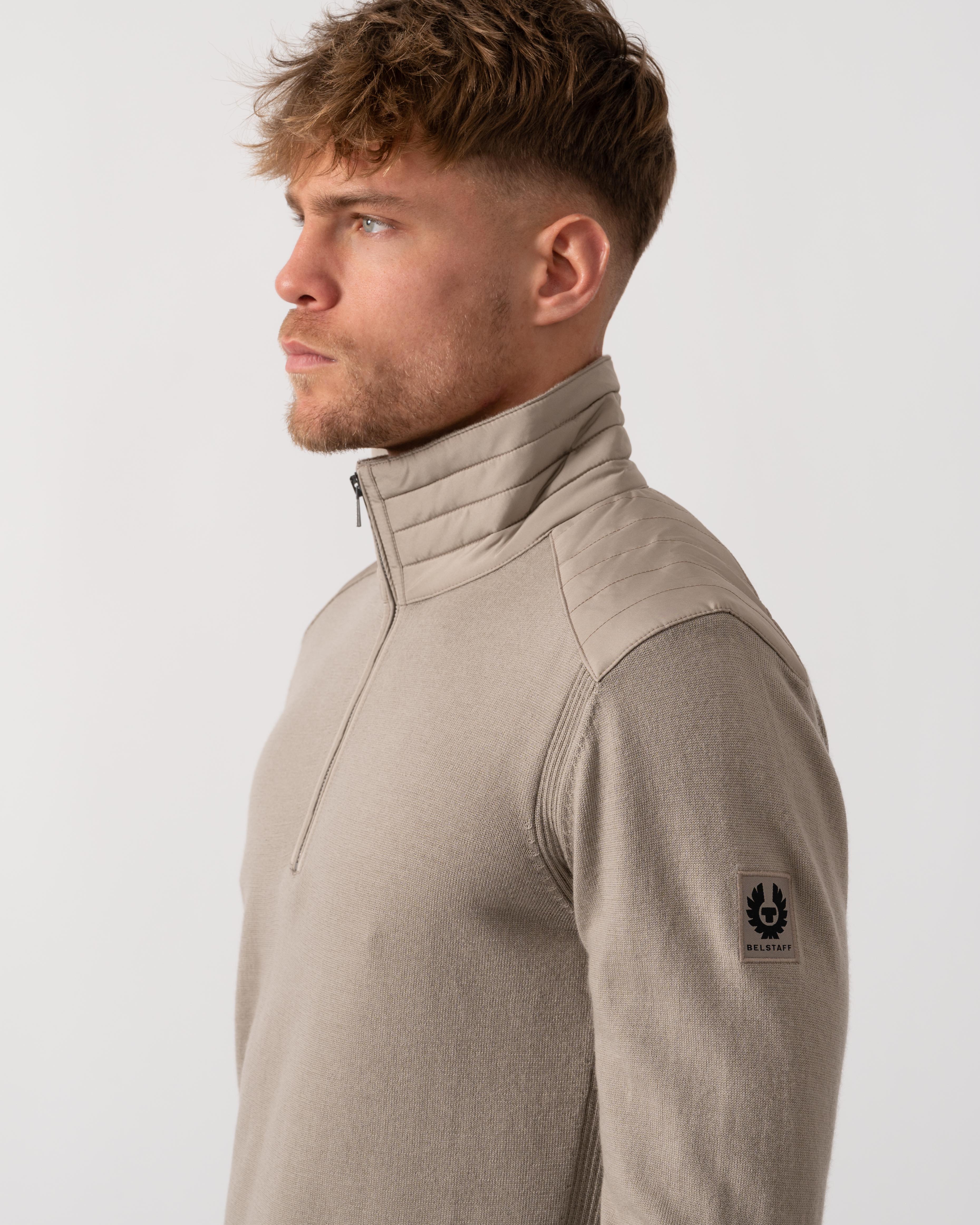 Belstaff Kilmington Mens Merino Wool Quarter Zip Jumper - Dark Sand - Image 3