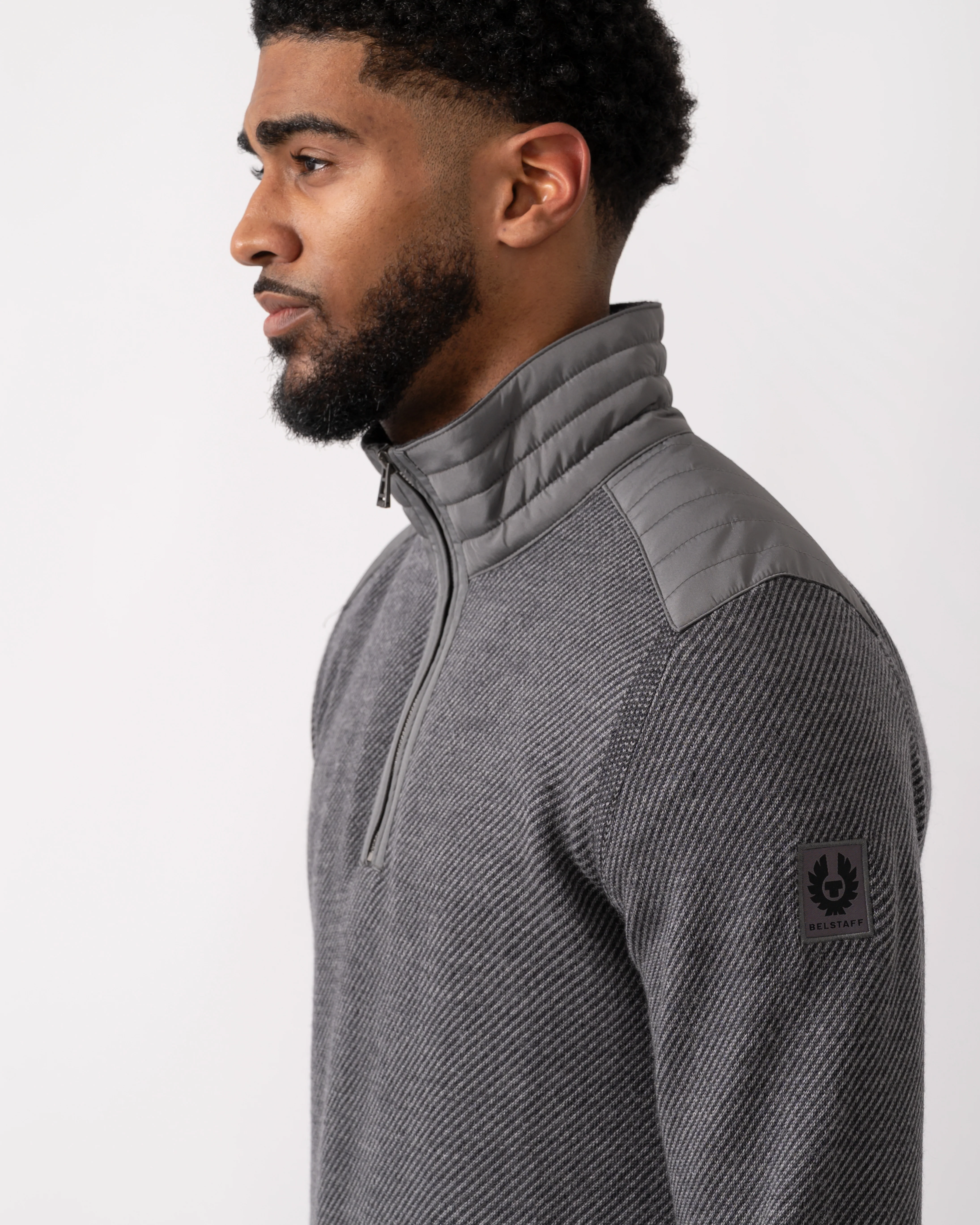 Belstaff Kilmington Mens Quarter Zip Funnel Neck Jumper - Charcoal/Mid Grey - Image 3