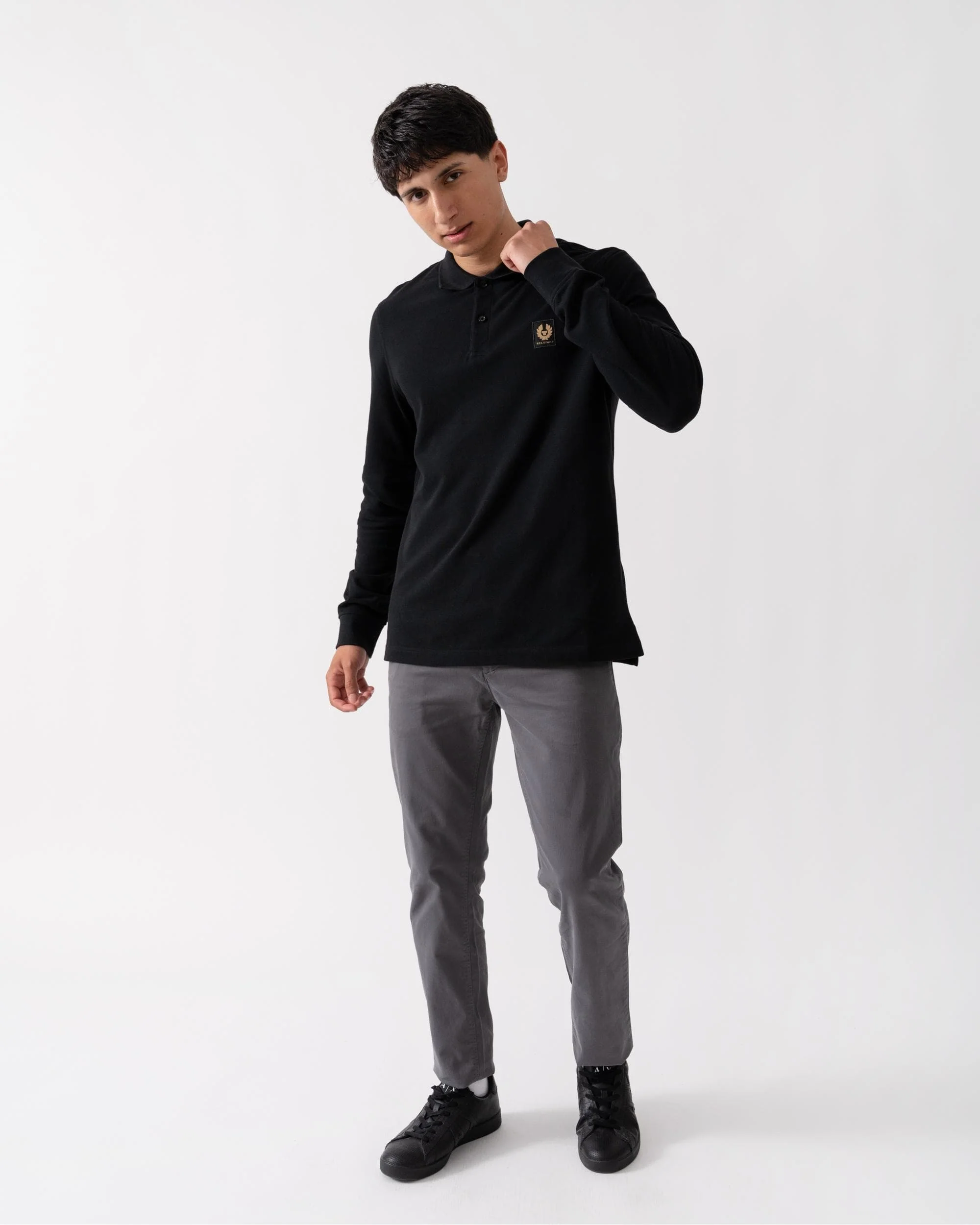 Belstaff Long Sleeved Mens Essentials Polo - Black - Image 3