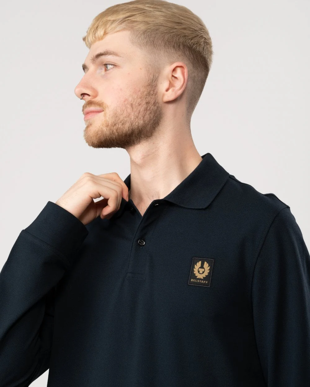 Belstaff Long Sleeved Mens Essentials Polo - Dark Ink - Image 2