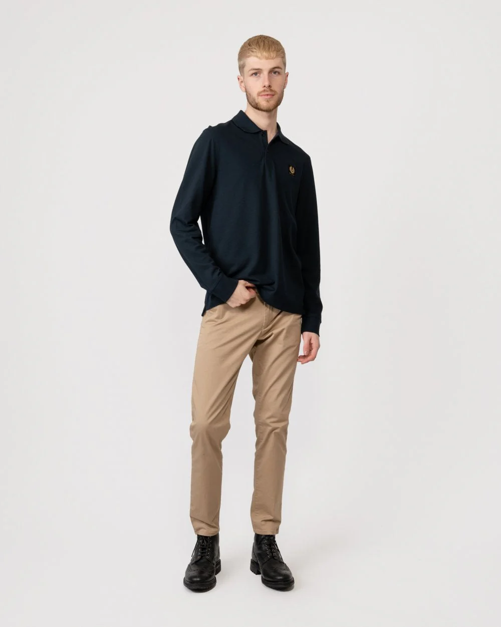 Belstaff Long Sleeved Mens Essentials Polo - Dark Ink - Image 3
