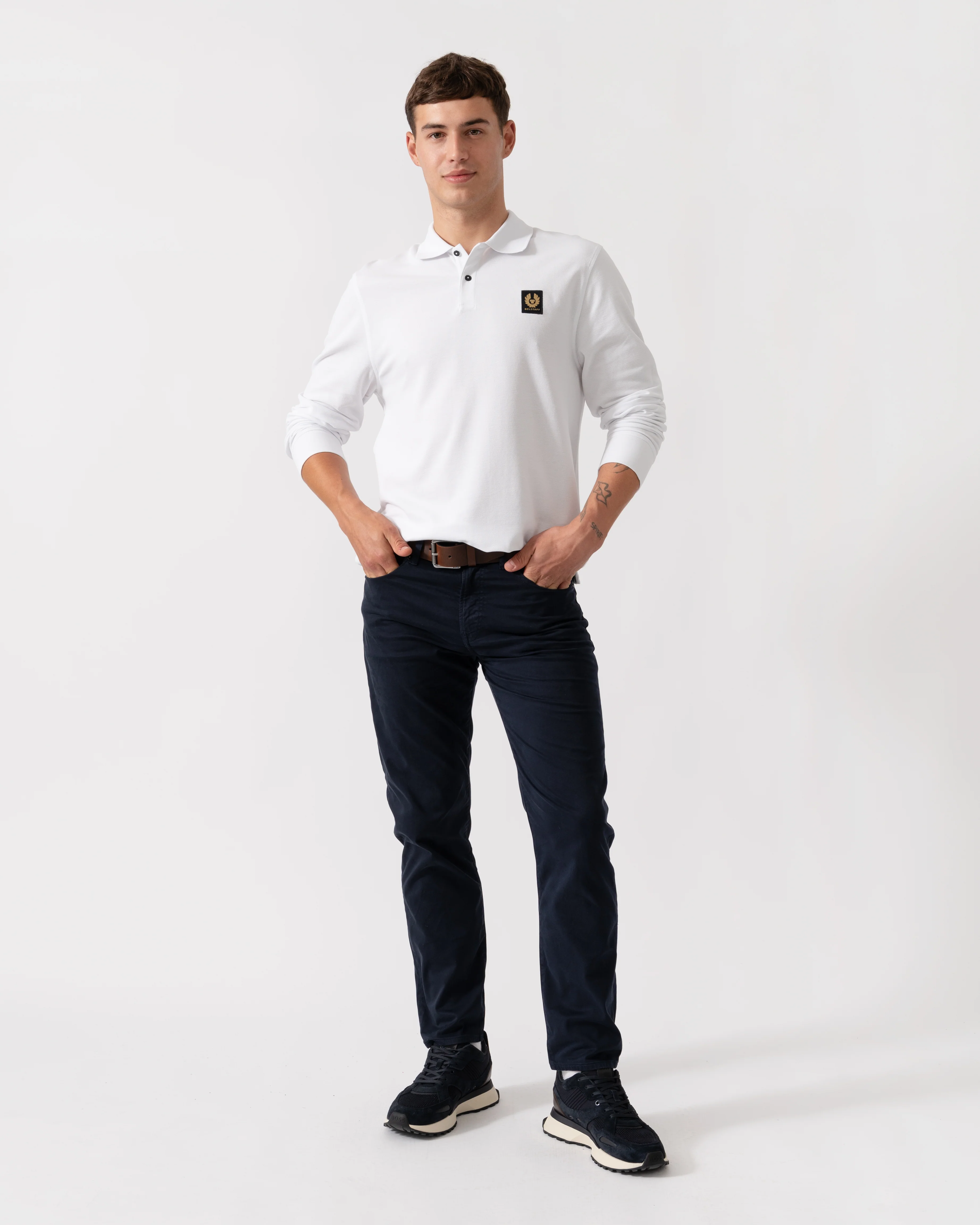 Belstaff Long Sleeved Mens Essentials Polo - White - Image 2