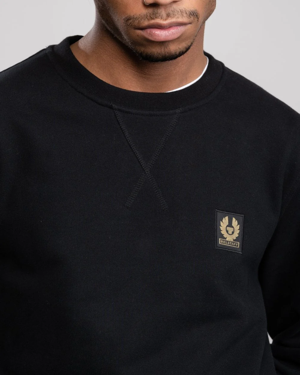 Belstaff Mens Crew Neck Sweatshirt With Logo Patch - Black - Image 2