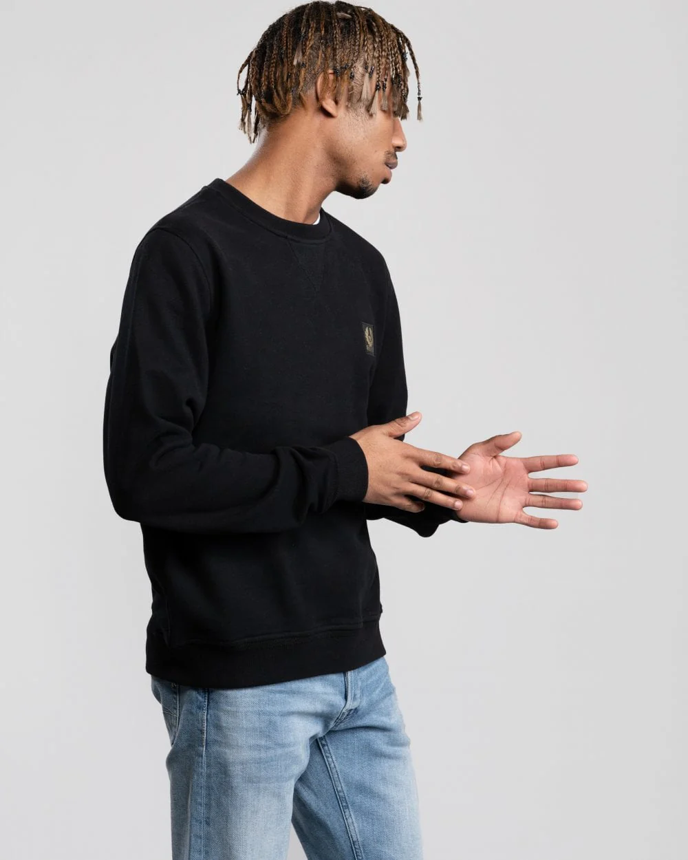Belstaff Mens Crew Neck Sweatshirt With Logo Patch - Black - Image 3