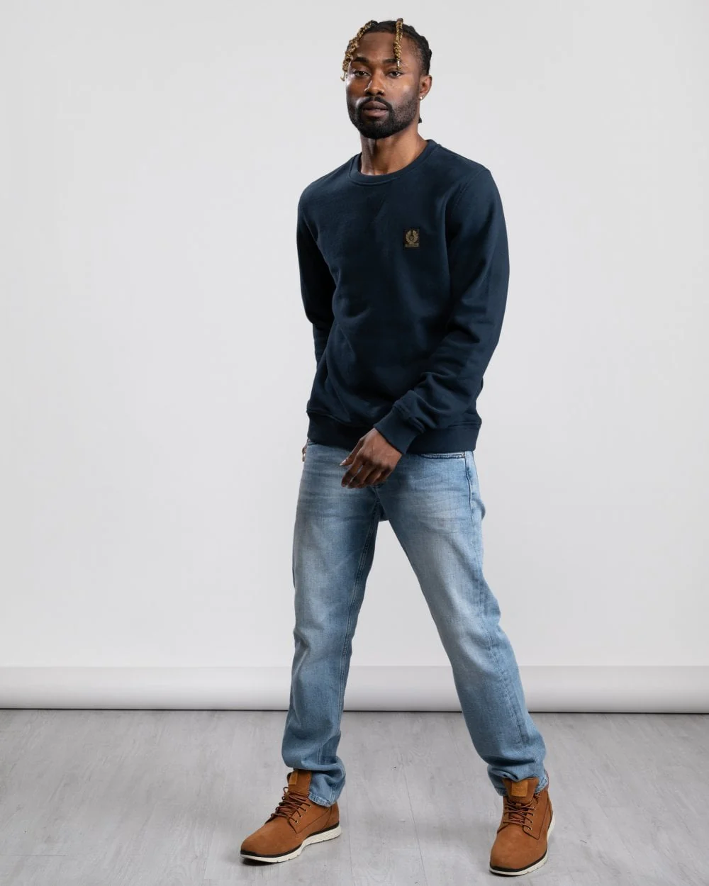 Belstaff Mens Crew Neck Sweatshirt With Logo Patch - Dark Ink - Image 3