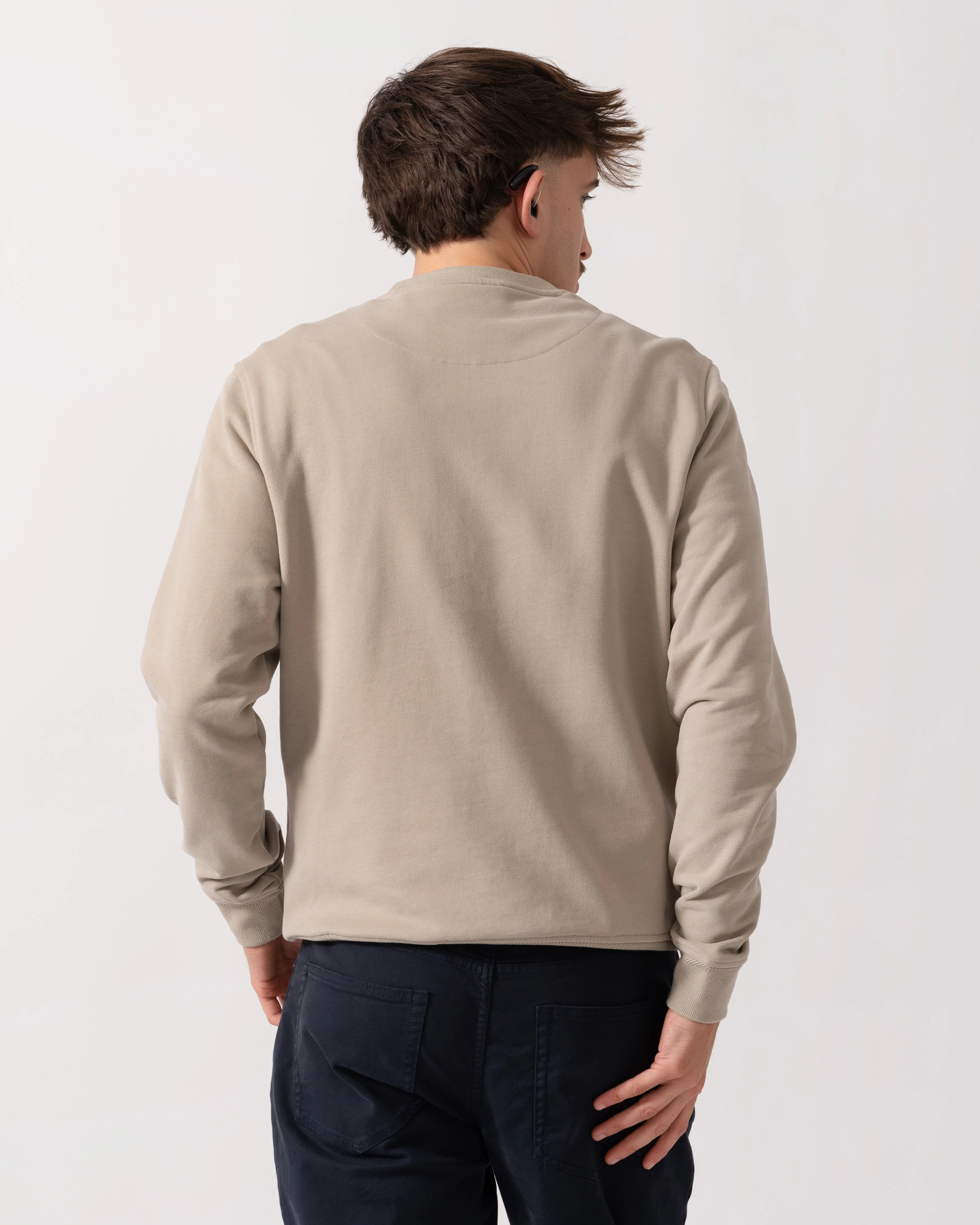 Belstaff Mens Crew Neck Sweatshirt With Logo Patch - Dark Sand - Image 4