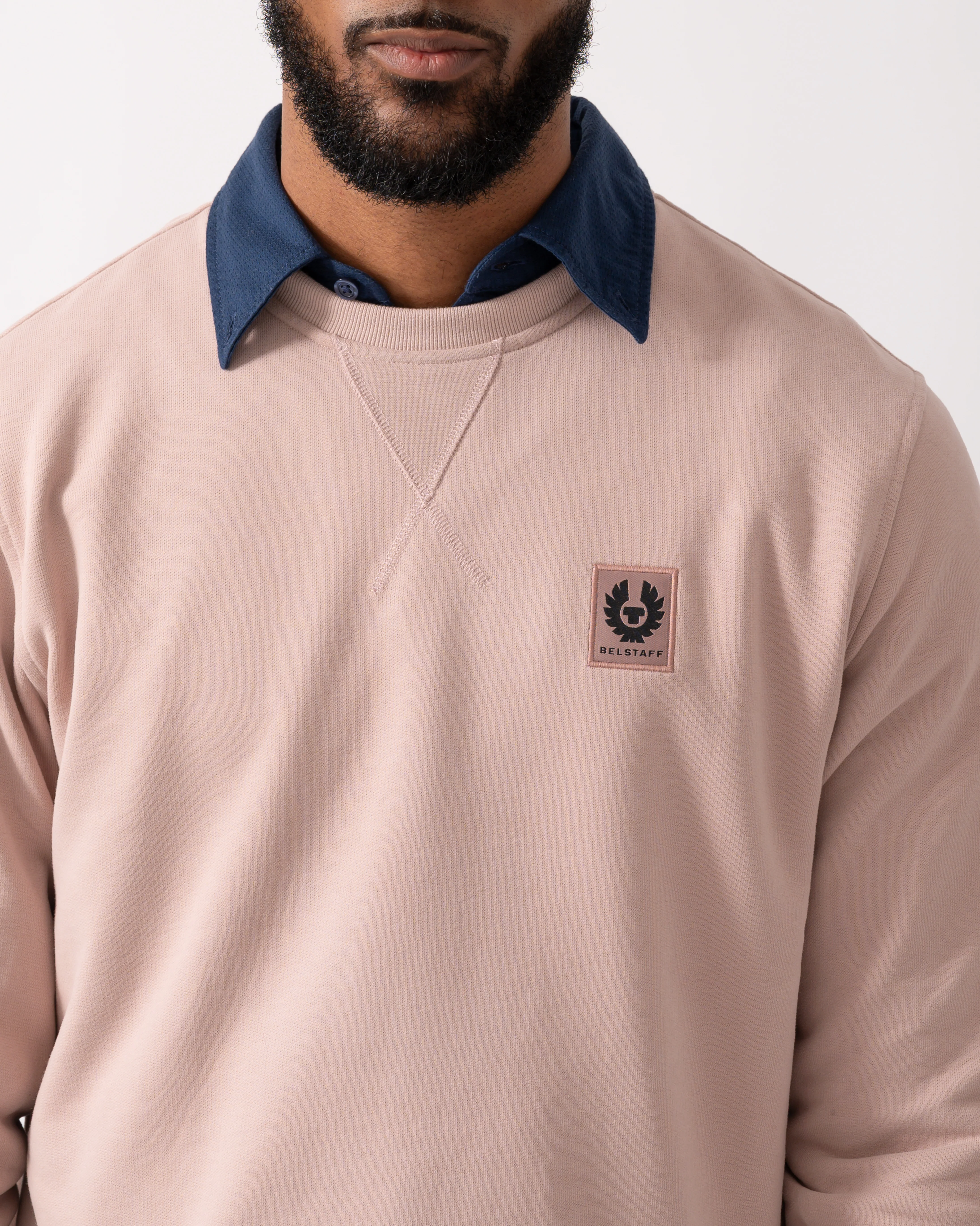 Belstaff Mens Crew Neck Sweatshirt With Logo Patch - Dusk Pink - Image 3