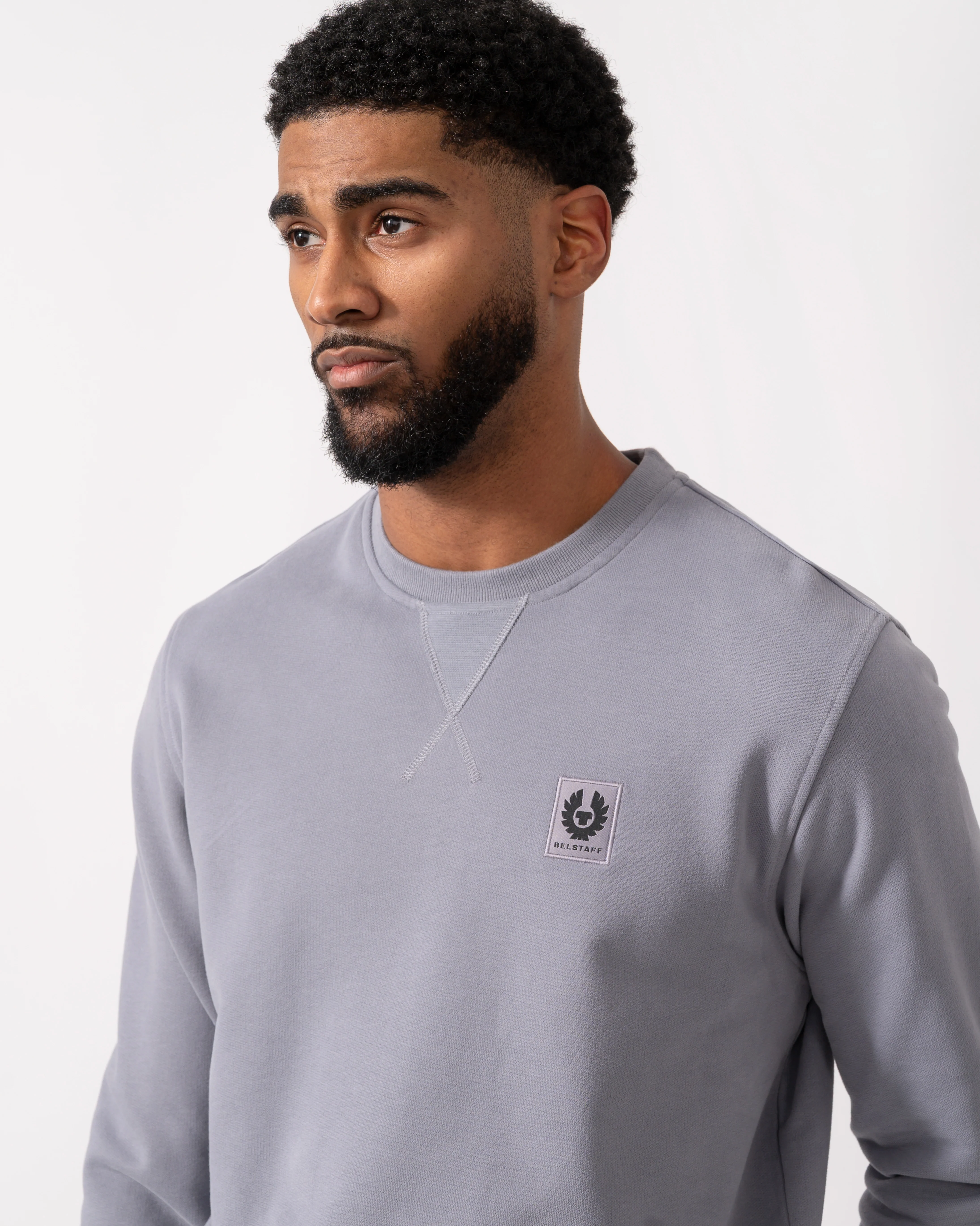 Belstaff Mens Crew Neck Sweatshirt With Logo Patch - Faded Indigo - Image 3