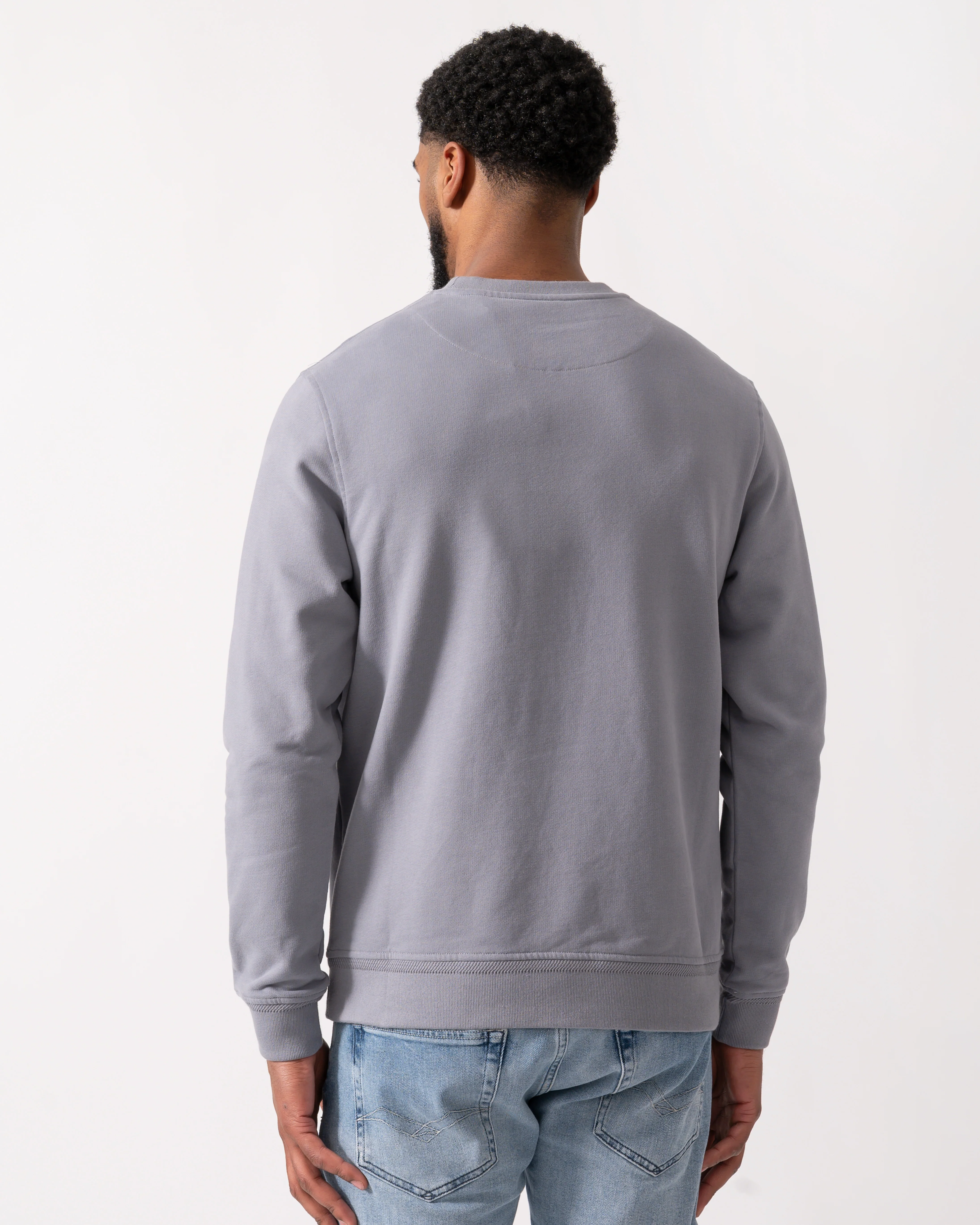 Belstaff Mens Crew Neck Sweatshirt With Logo Patch - Faded Indigo - Image 4