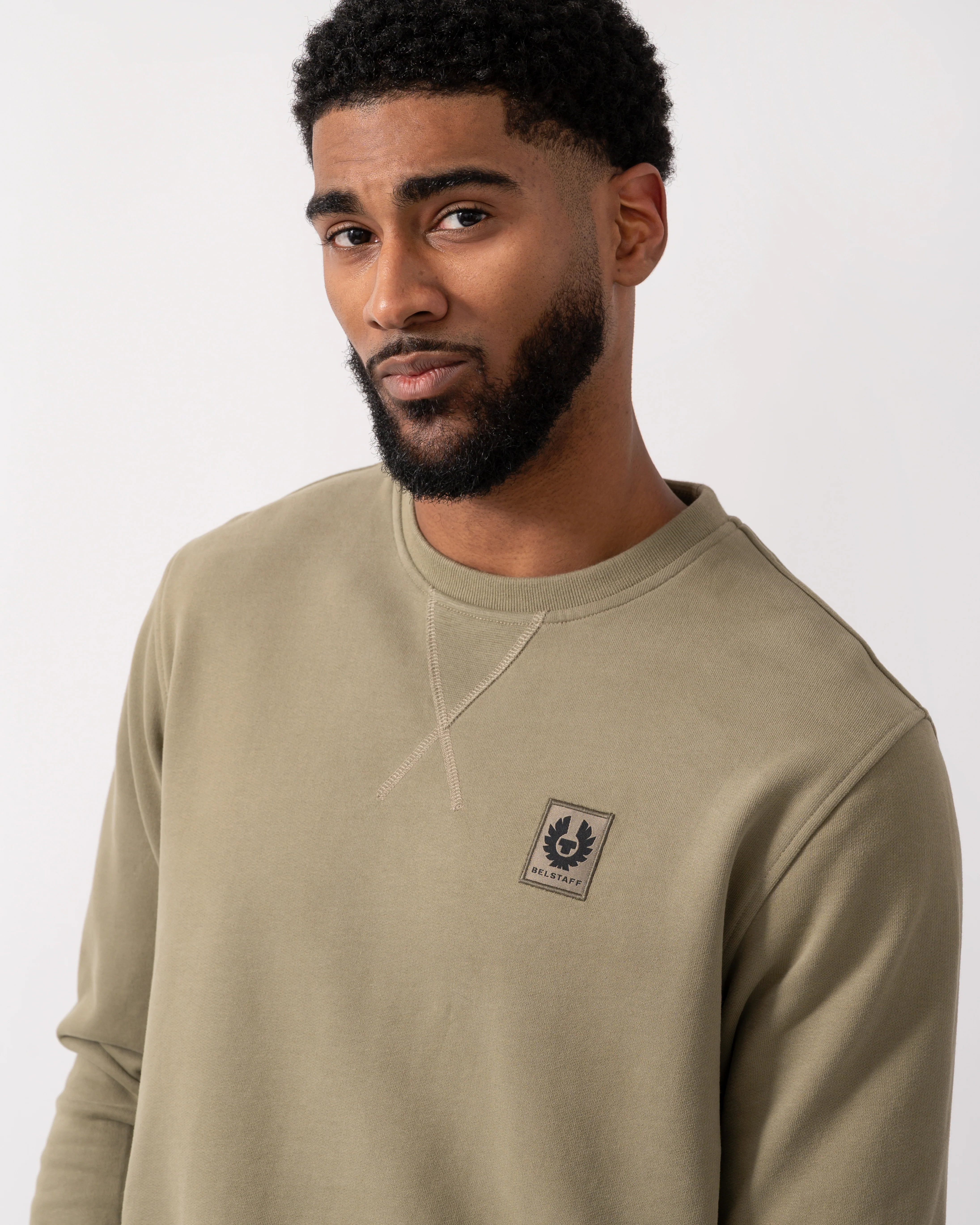 Belstaff Mens Crew Neck Sweatshirt With Logo Patch - Fatigue Green - Image 3