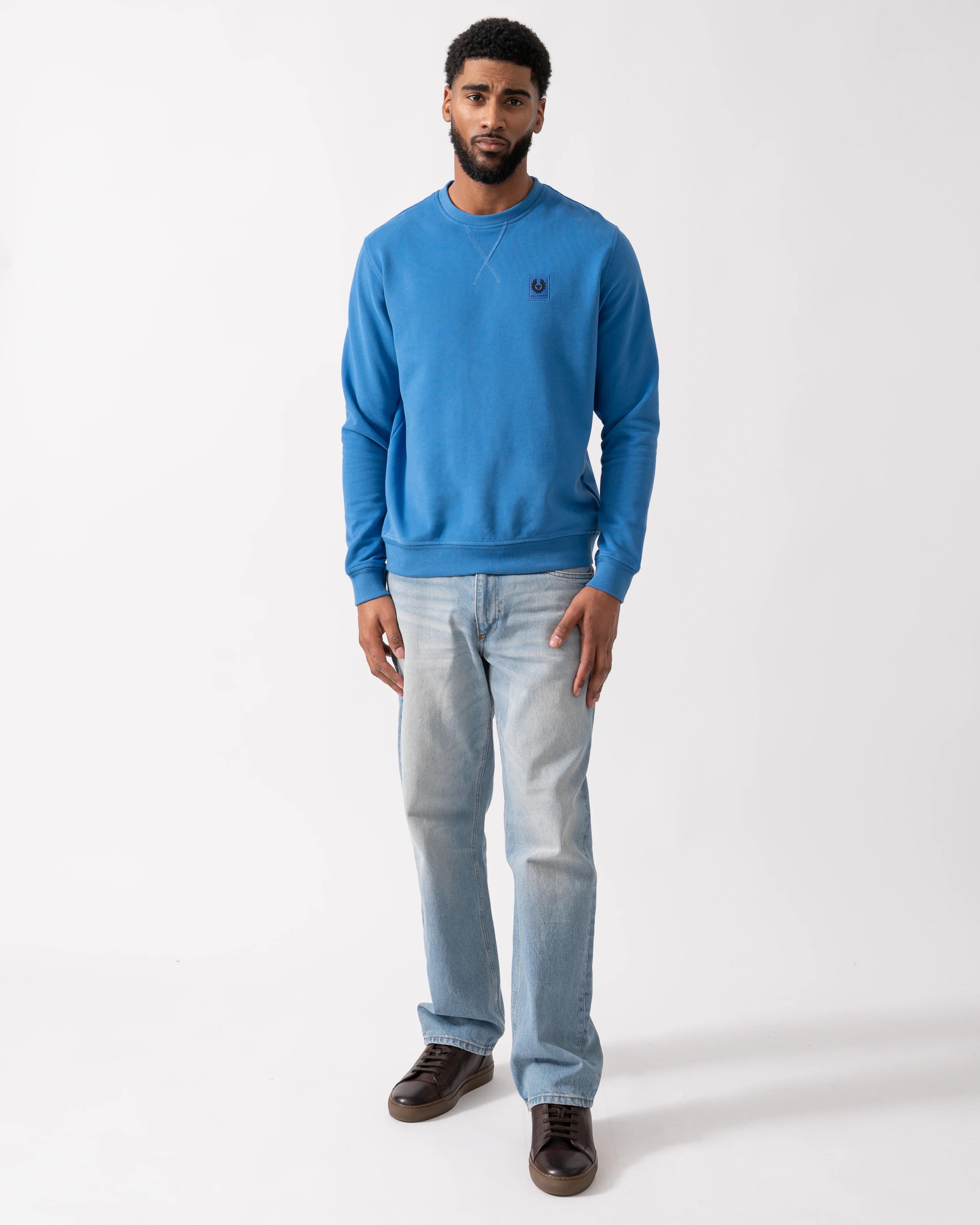 Belstaff Mens Crew Neck Sweatshirt With Logo Patch - Marine Blue - Image 2