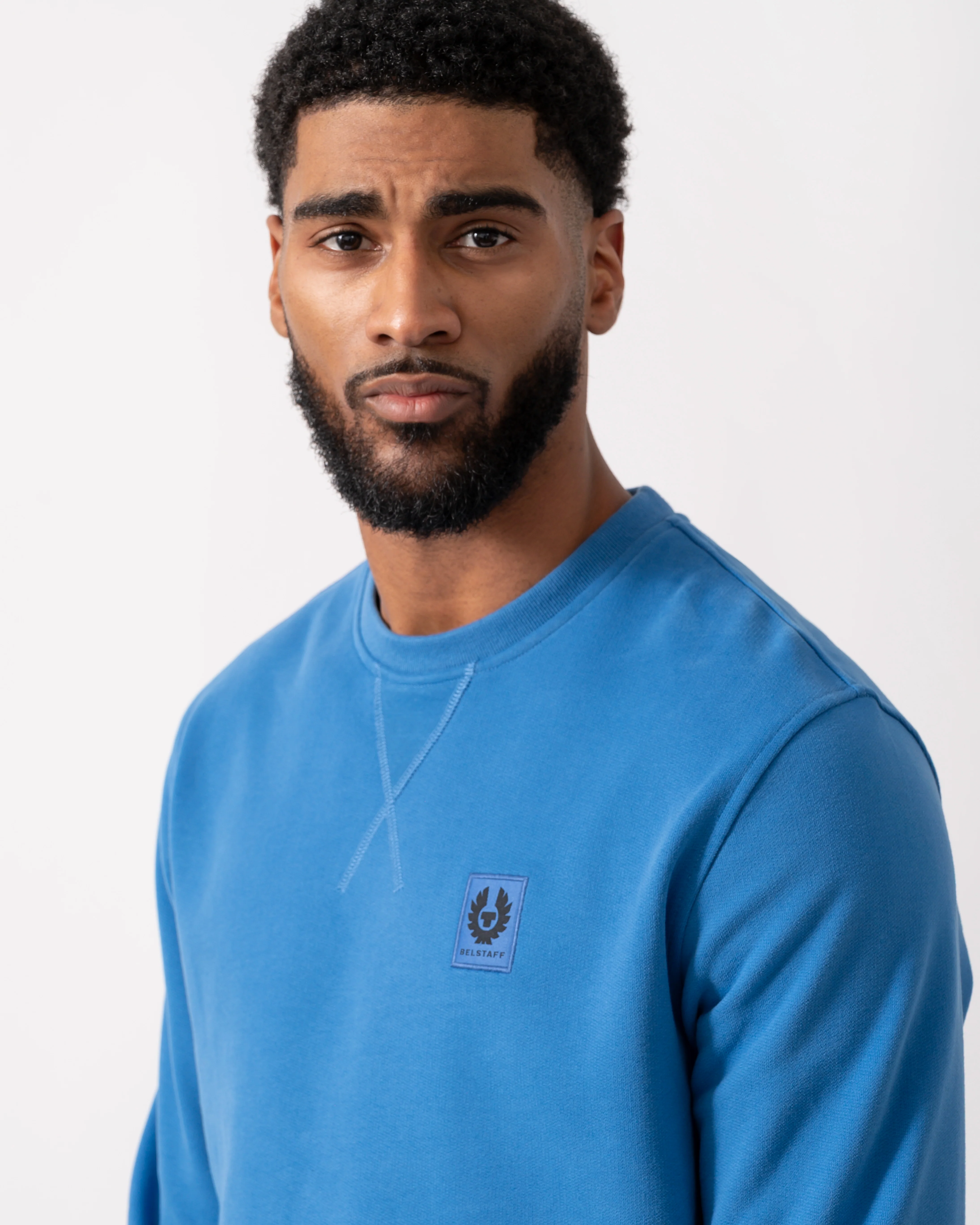 Belstaff Mens Crew Neck Sweatshirt With Logo Patch - Marine Blue - Image 3