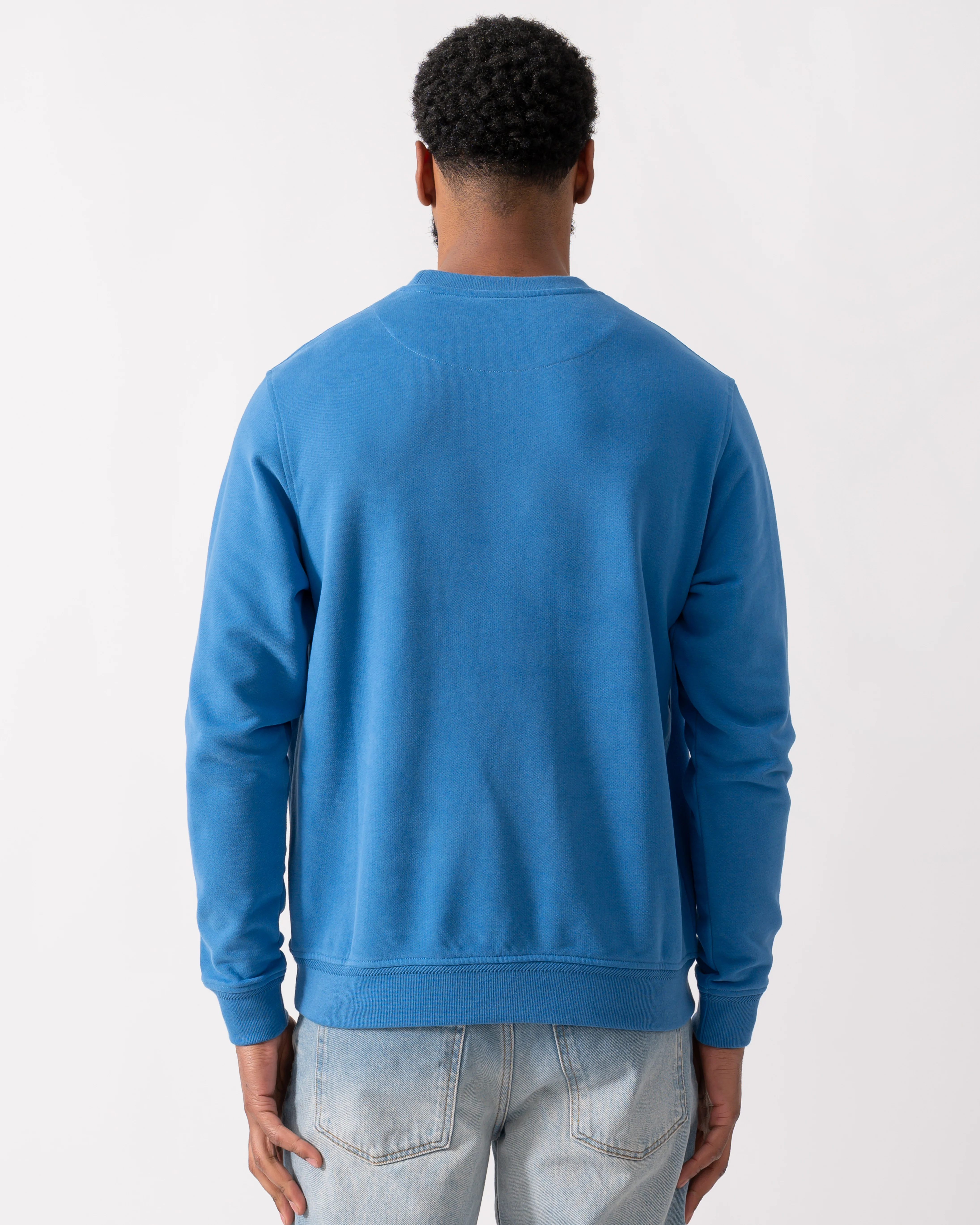 Belstaff Mens Crew Neck Sweatshirt With Logo Patch - Marine Blue - Image 4
