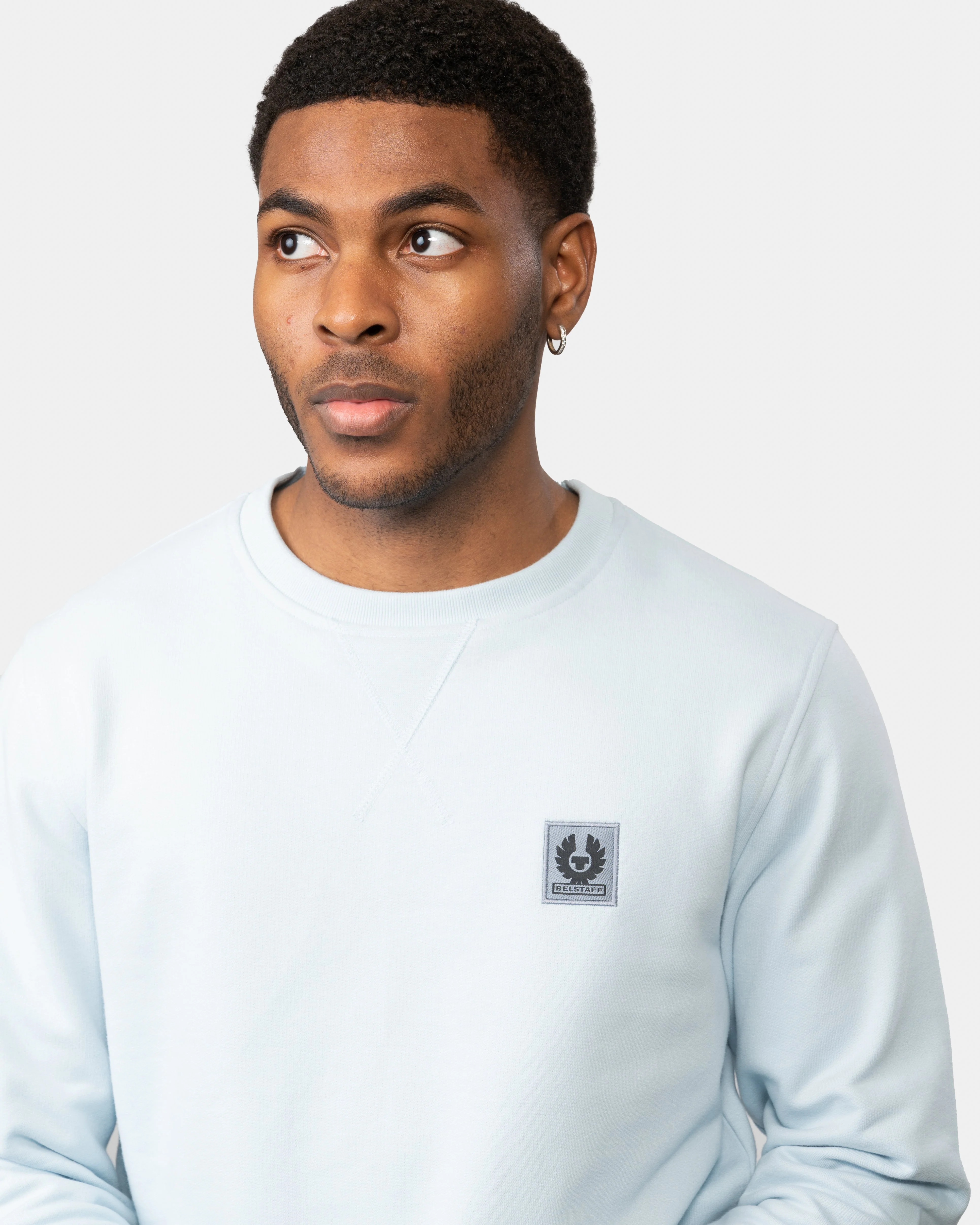 Belstaff Mens Crew Neck Sweatshirt With Logo Patch - Sky Blue - Image 3