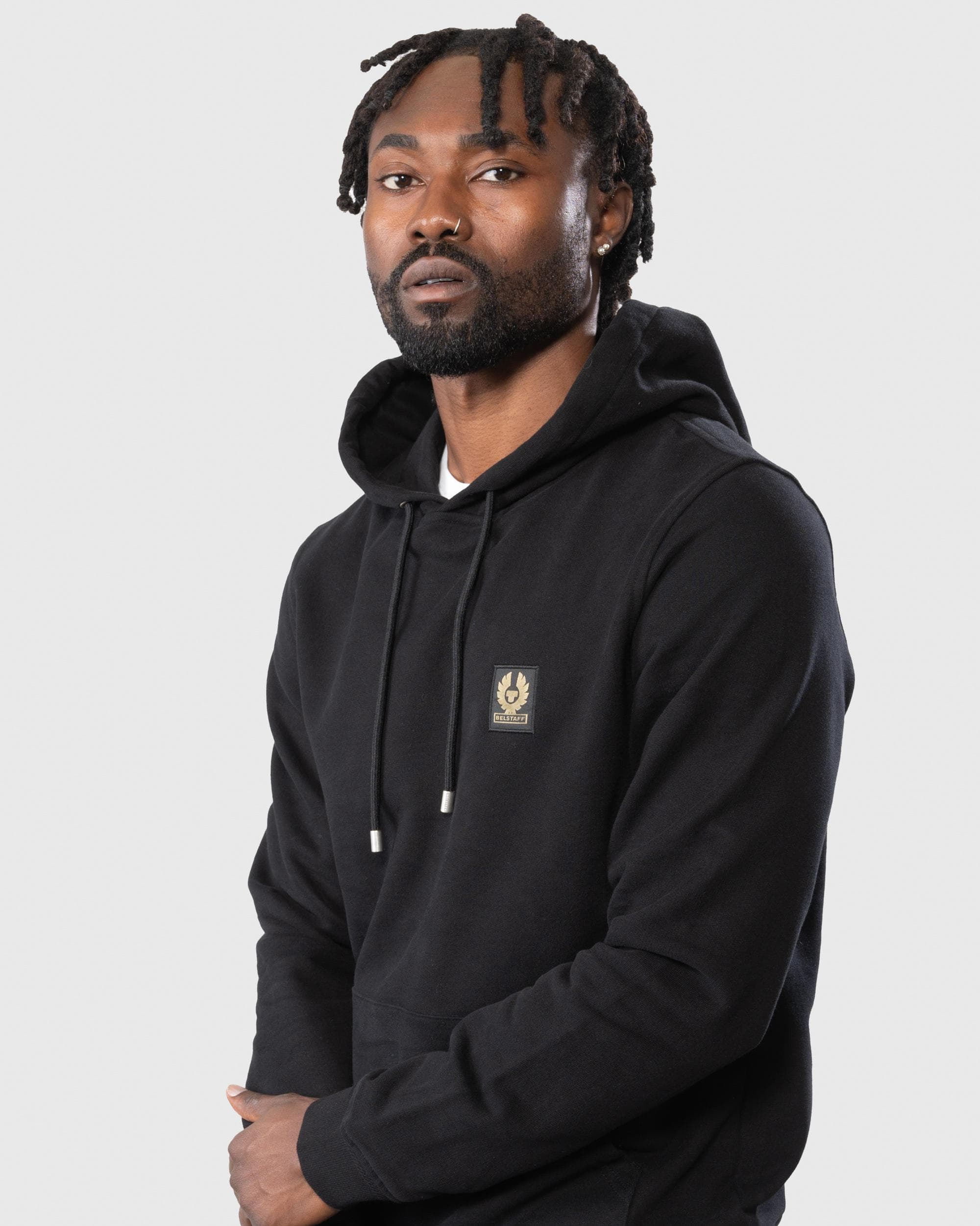 Belstaff Mens Pullover Logo Patch Hoodie - Black - Image 3