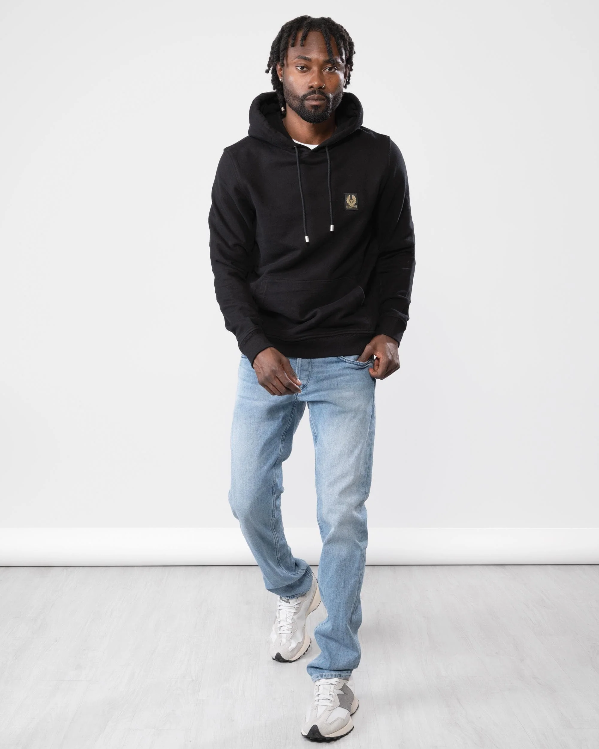 Belstaff Mens Pullover Logo Patch Hoodie - Black - Image 5