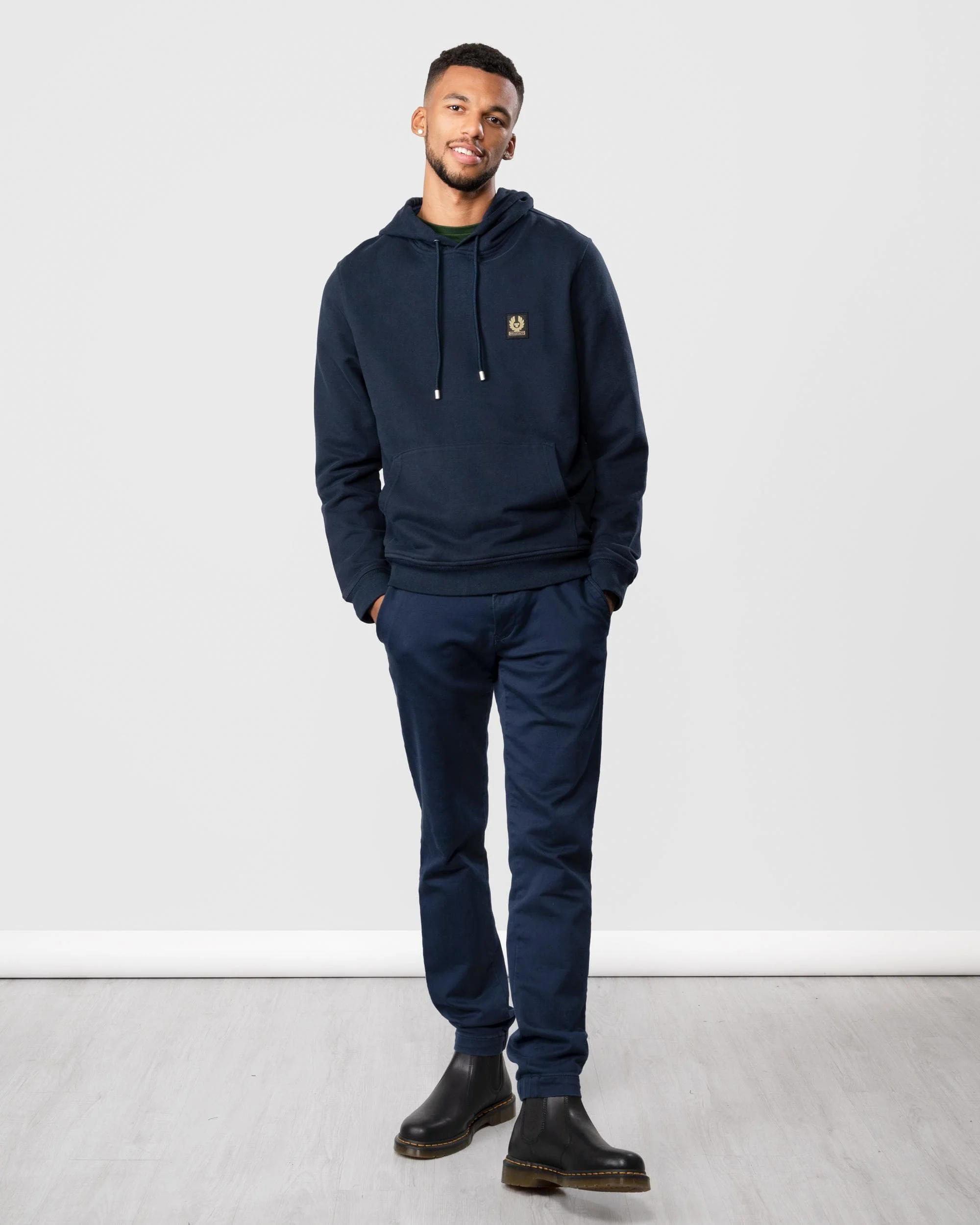 Belstaff Mens Pullover Logo Patch Hoodie - Dark Ink - Image 3