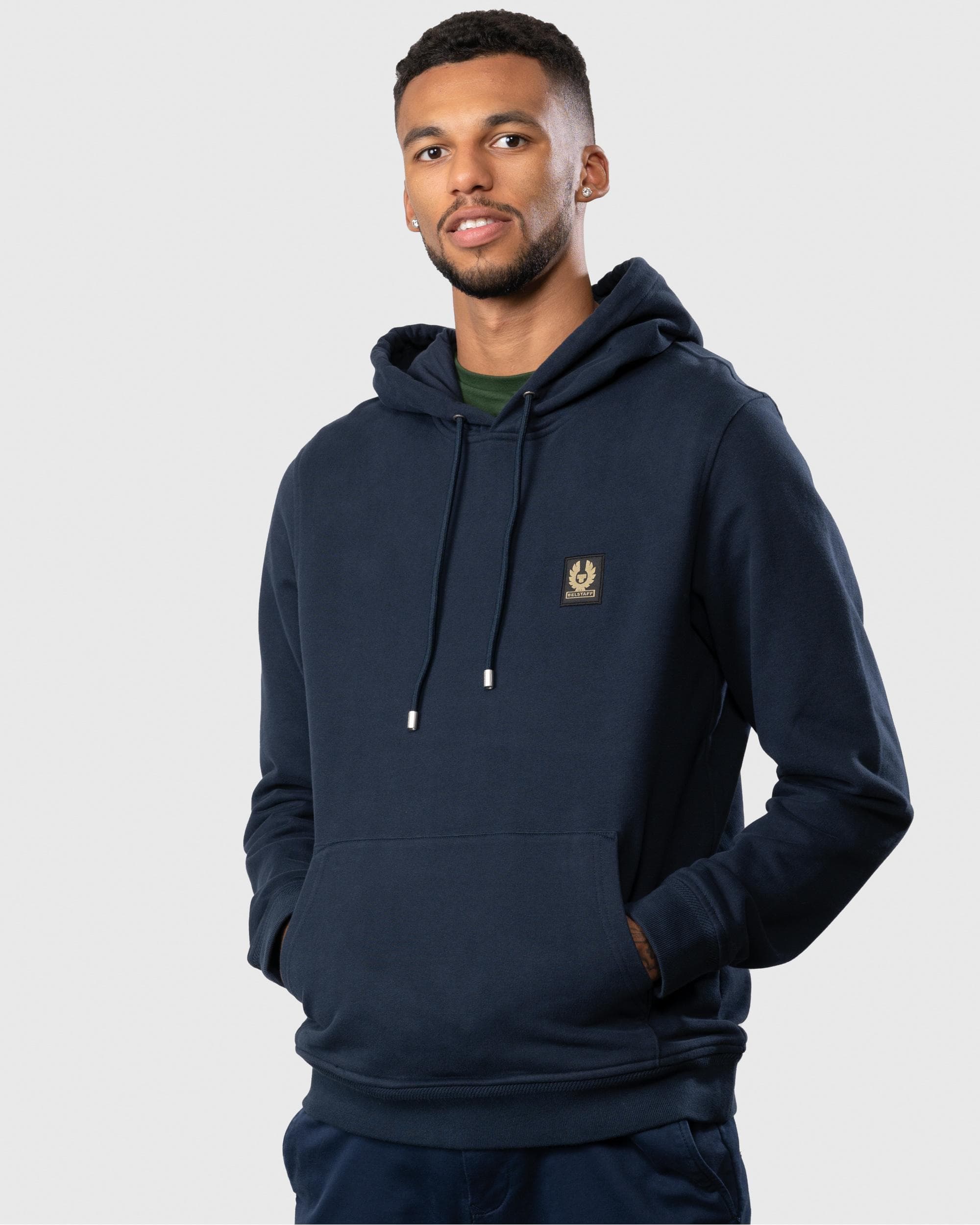 Belstaff Mens Pullover Logo Patch Hoodie - Dark Ink - Image 4
