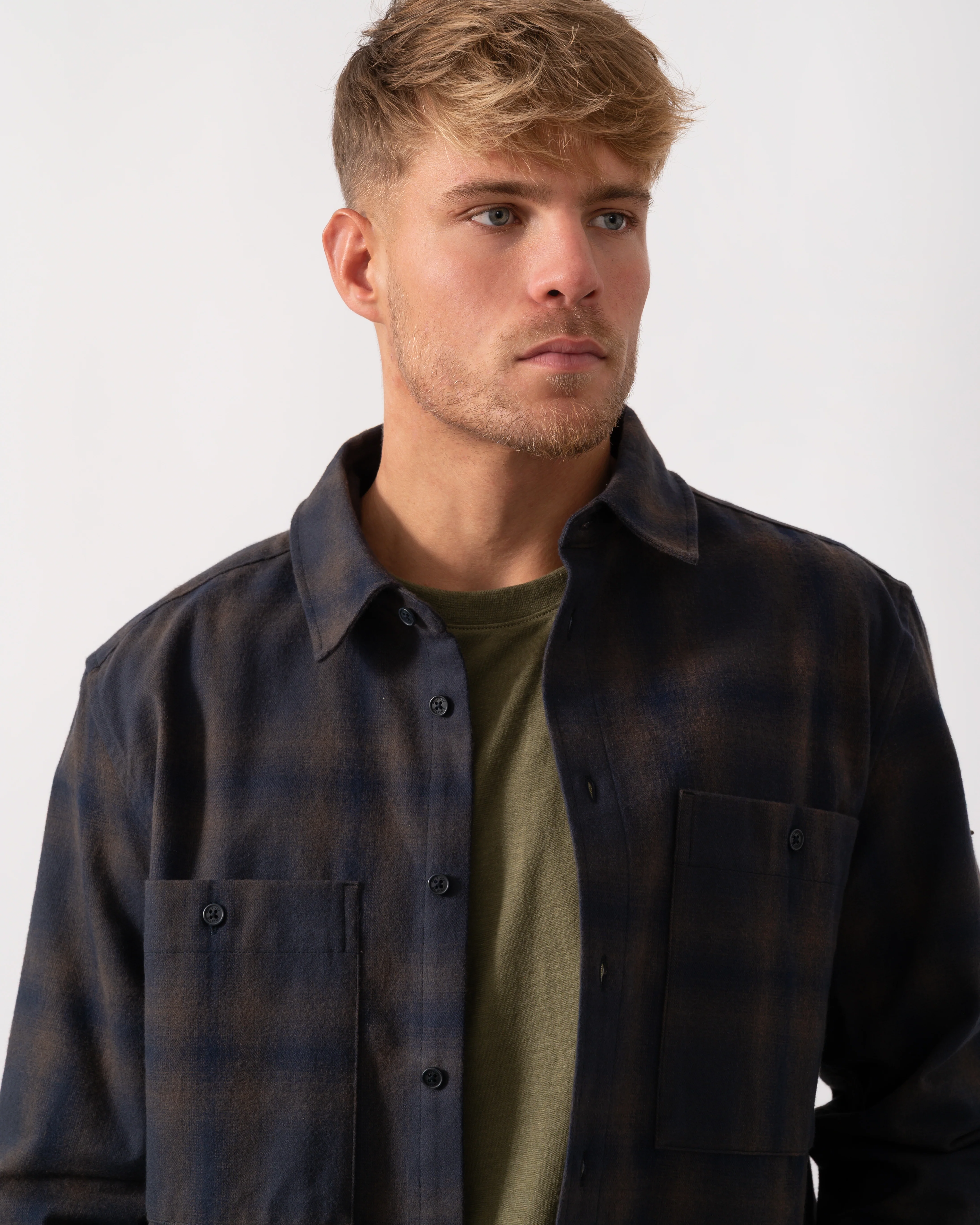 Belstaff Outpost Mens Flannel Shirt - Major Brown/Dark Ink/Charcoal - Image 2
