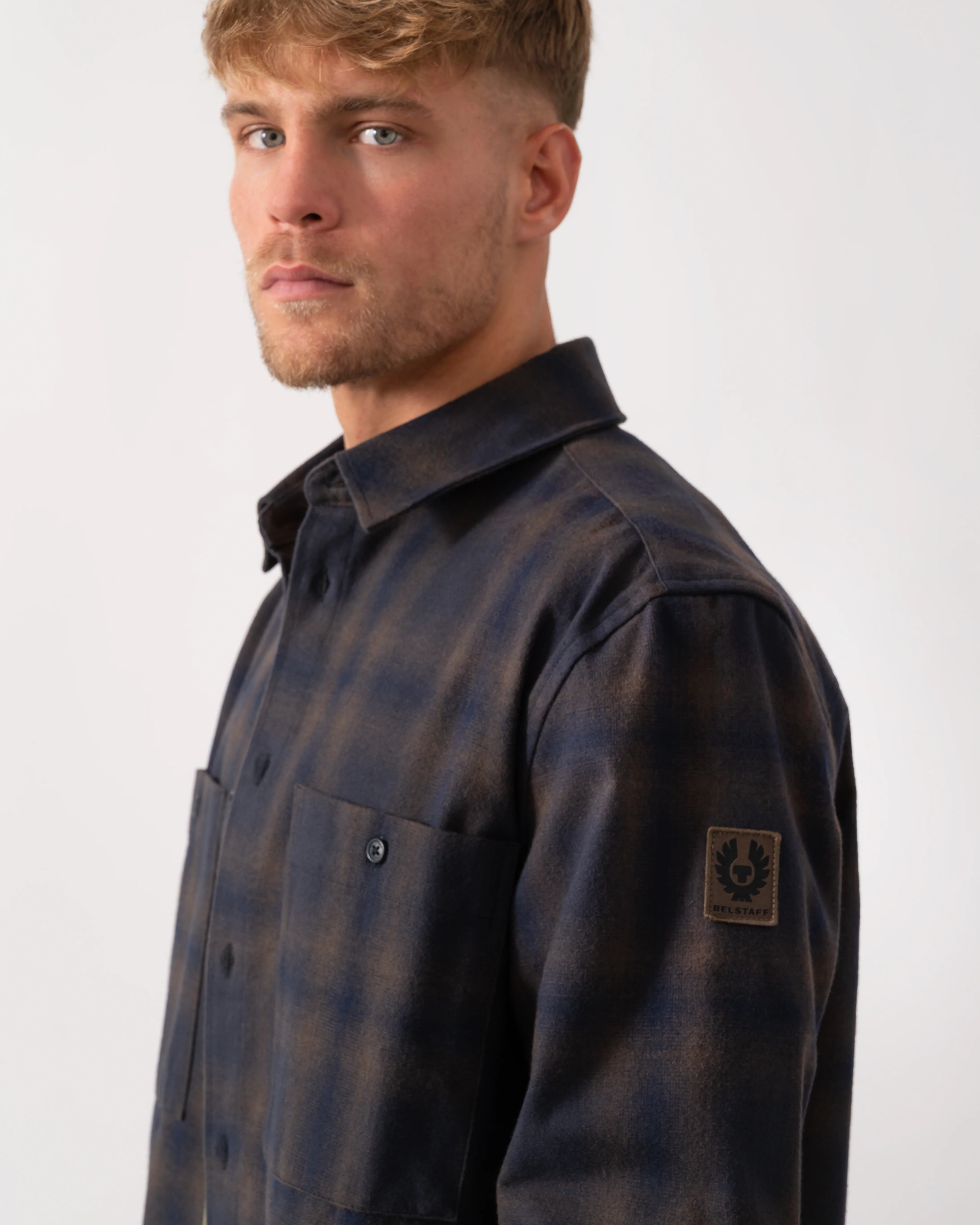 Belstaff Outpost Mens Flannel Shirt - Major Brown/Dark Ink/Charcoal - Image 3