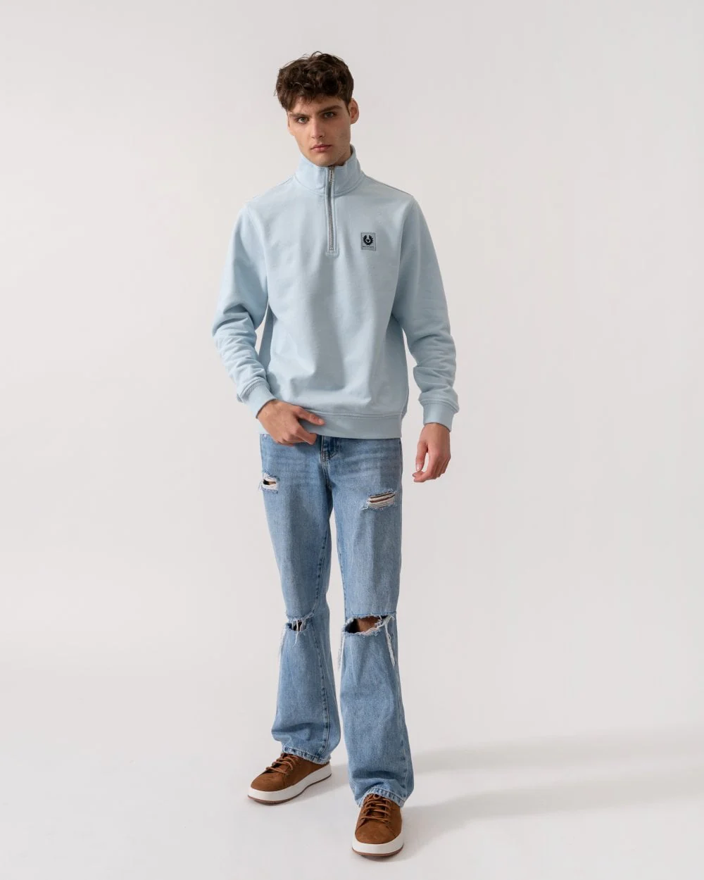 Belstaff Quarter Zip Sweatshirt - Sky Blue - Image 3