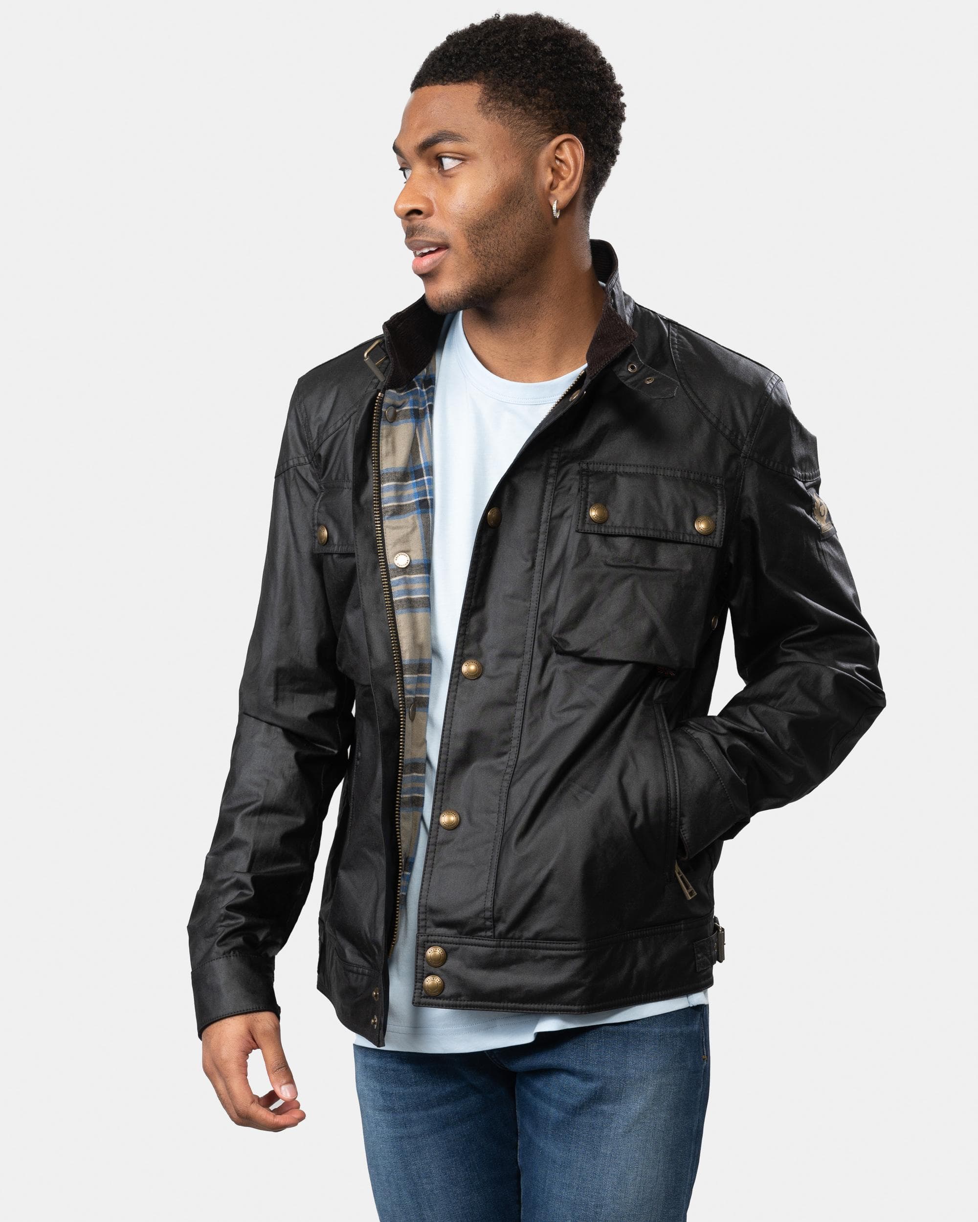 Belstaff Racemaster Mens Waxed Cotton Compact Field Jacket - Black - Image 3