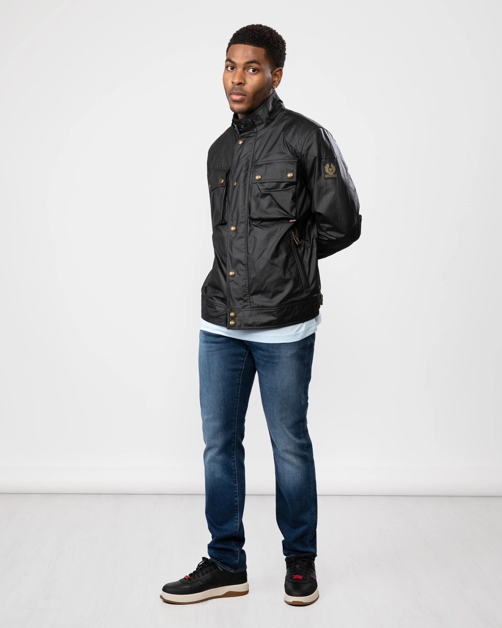 Belstaff Racemaster Mens Waxed Cotton Compact Field Jacket - Black - Image 4