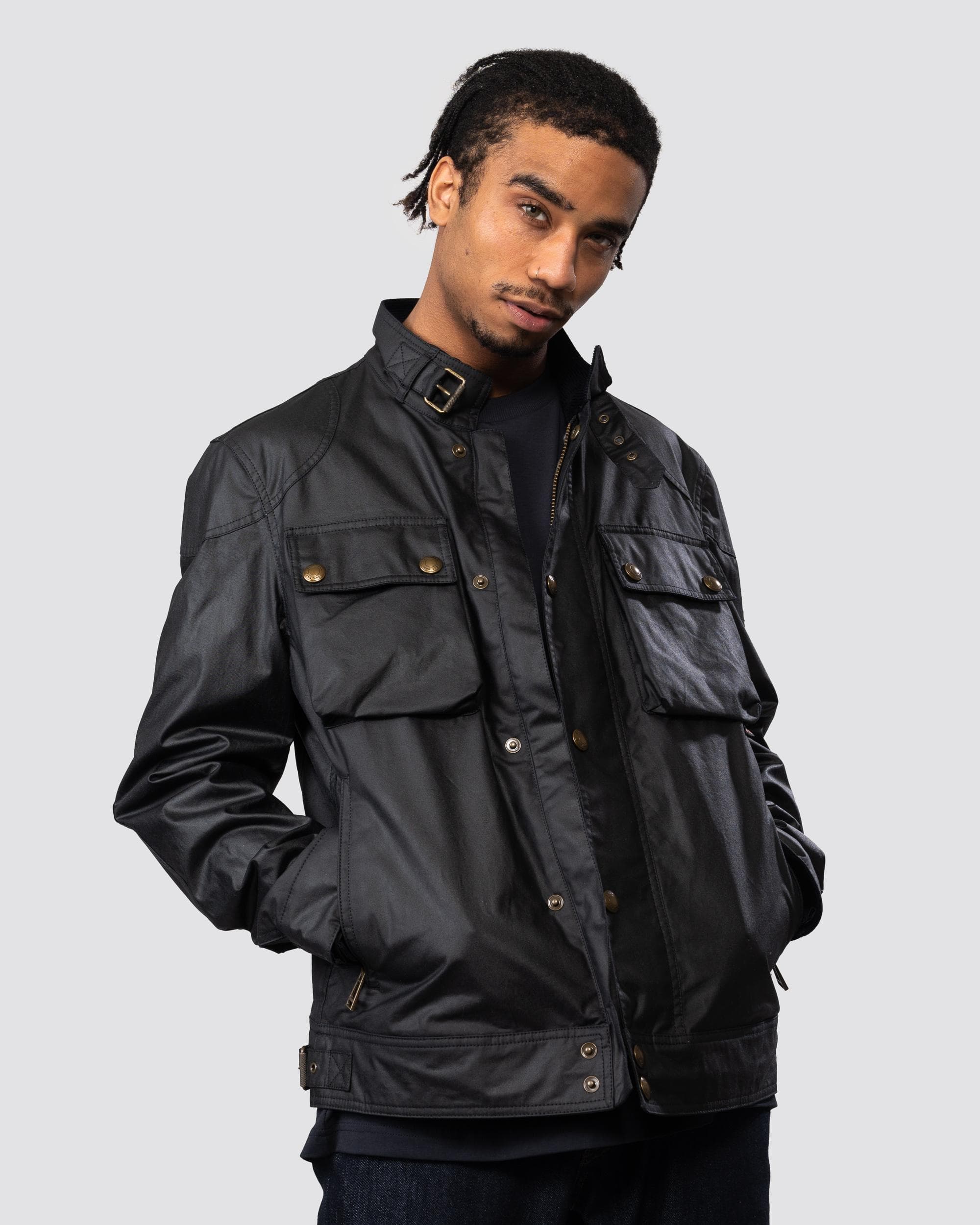 Belstaff Racemaster Mens Waxed Cotton Compact Field Jacket - Dark Navy - Image 3