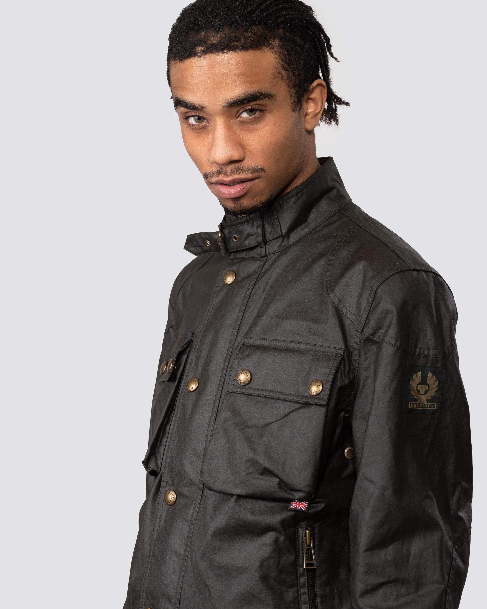 Belstaff Racemaster Mens Waxed Cotton Compact Field Jacket - Faded Olive - Image 2