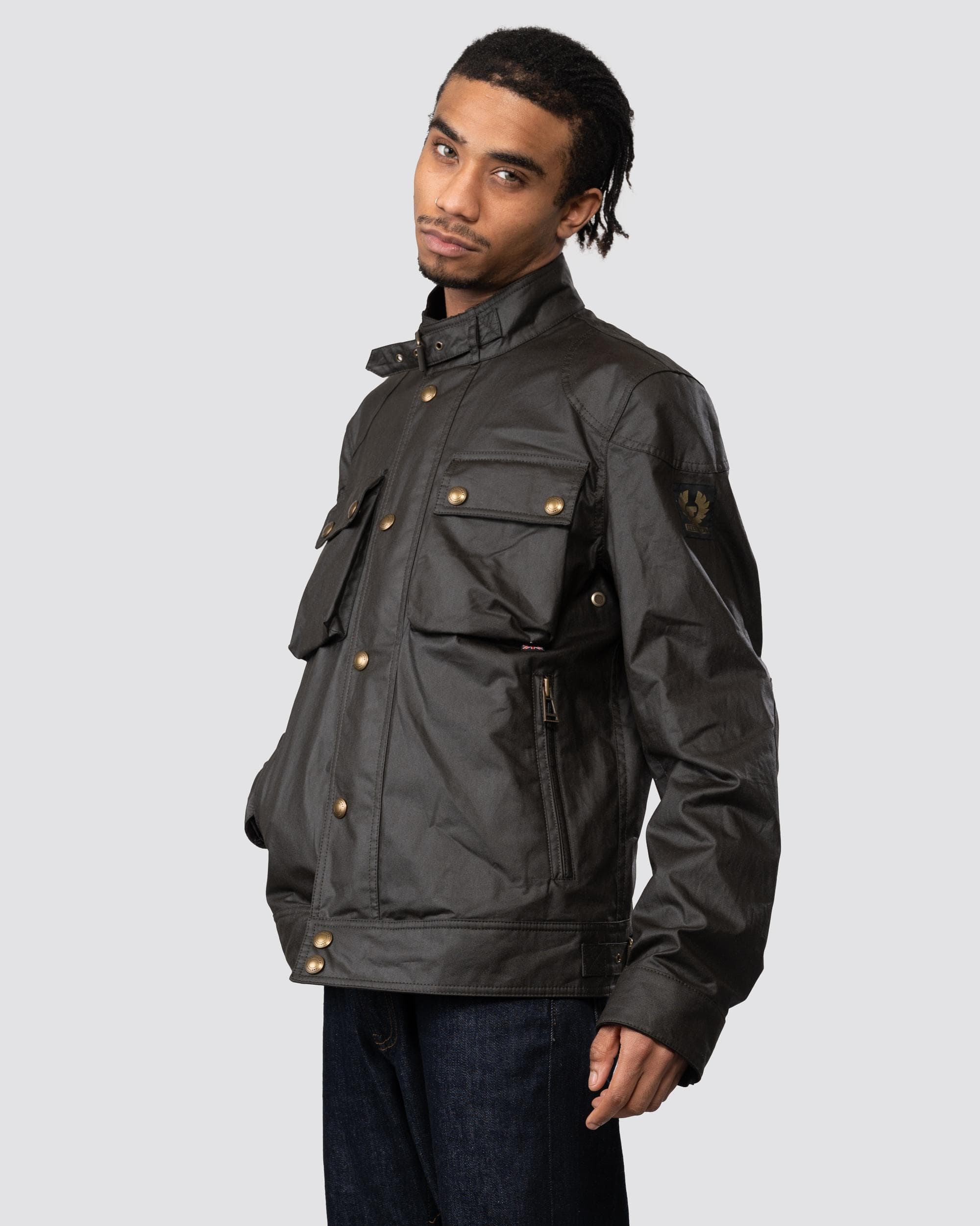 Belstaff Racemaster Mens Waxed Cotton Compact Field Jacket - Faded Olive - Image 3