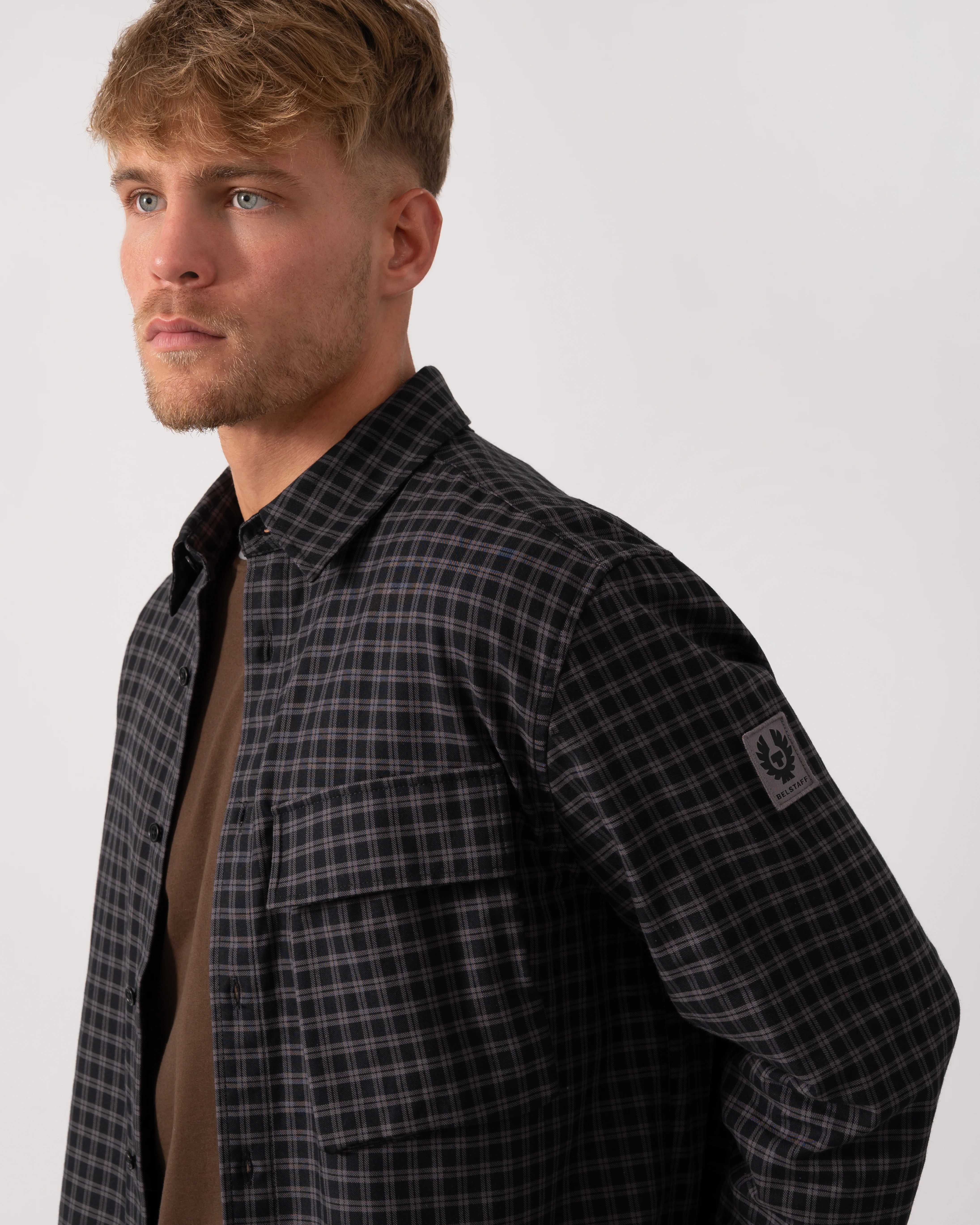 Belstaff Scale Mens Long Sleeve Check Shirt - Black / Tornado Grey - Image 2