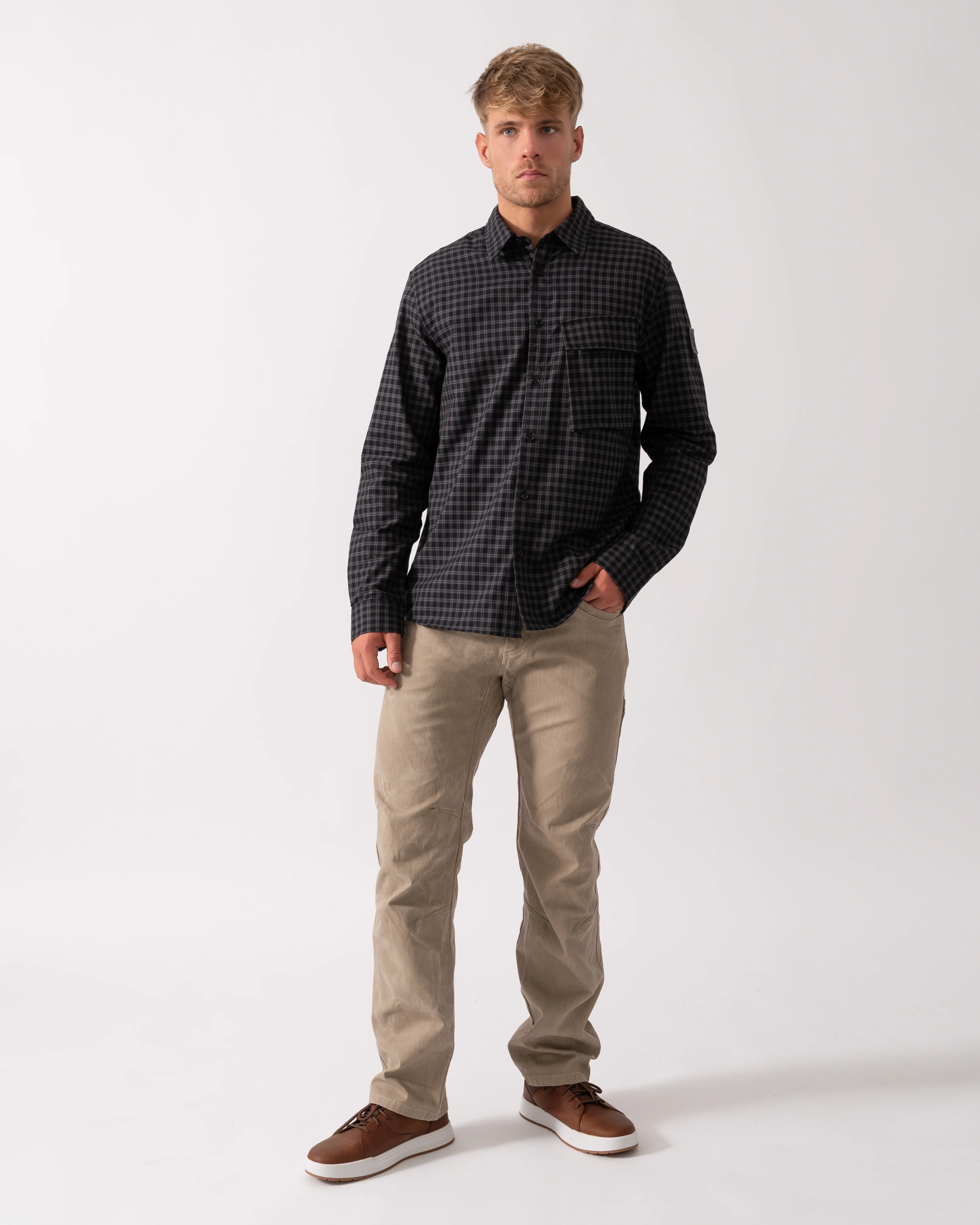 Belstaff Scale Mens Long Sleeve Check Shirt - Black / Tornado Grey - Image 3