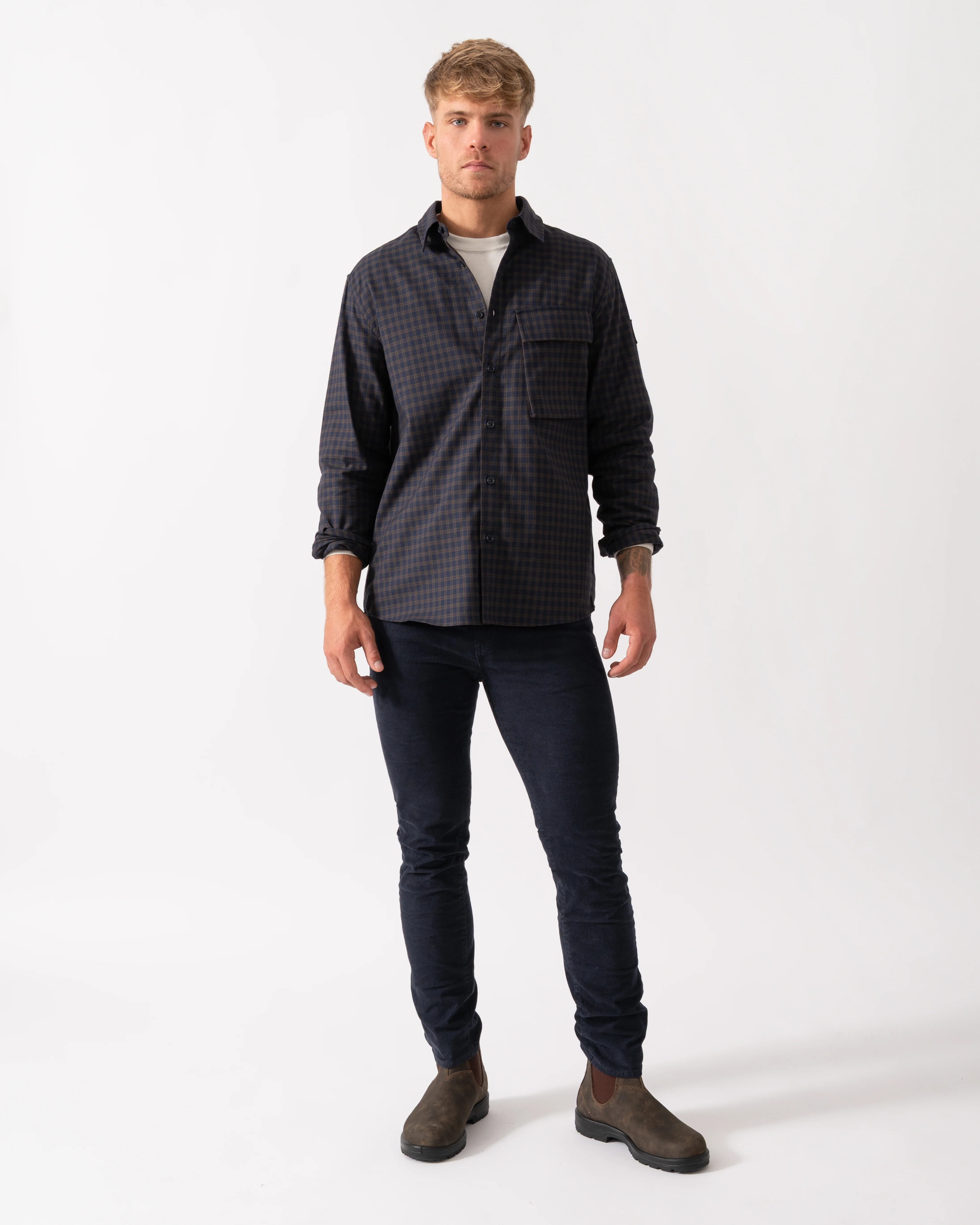 Belstaff Scale Mens Long Sleeve Check Shirt - Dark Ink / Major Brown - Image 2