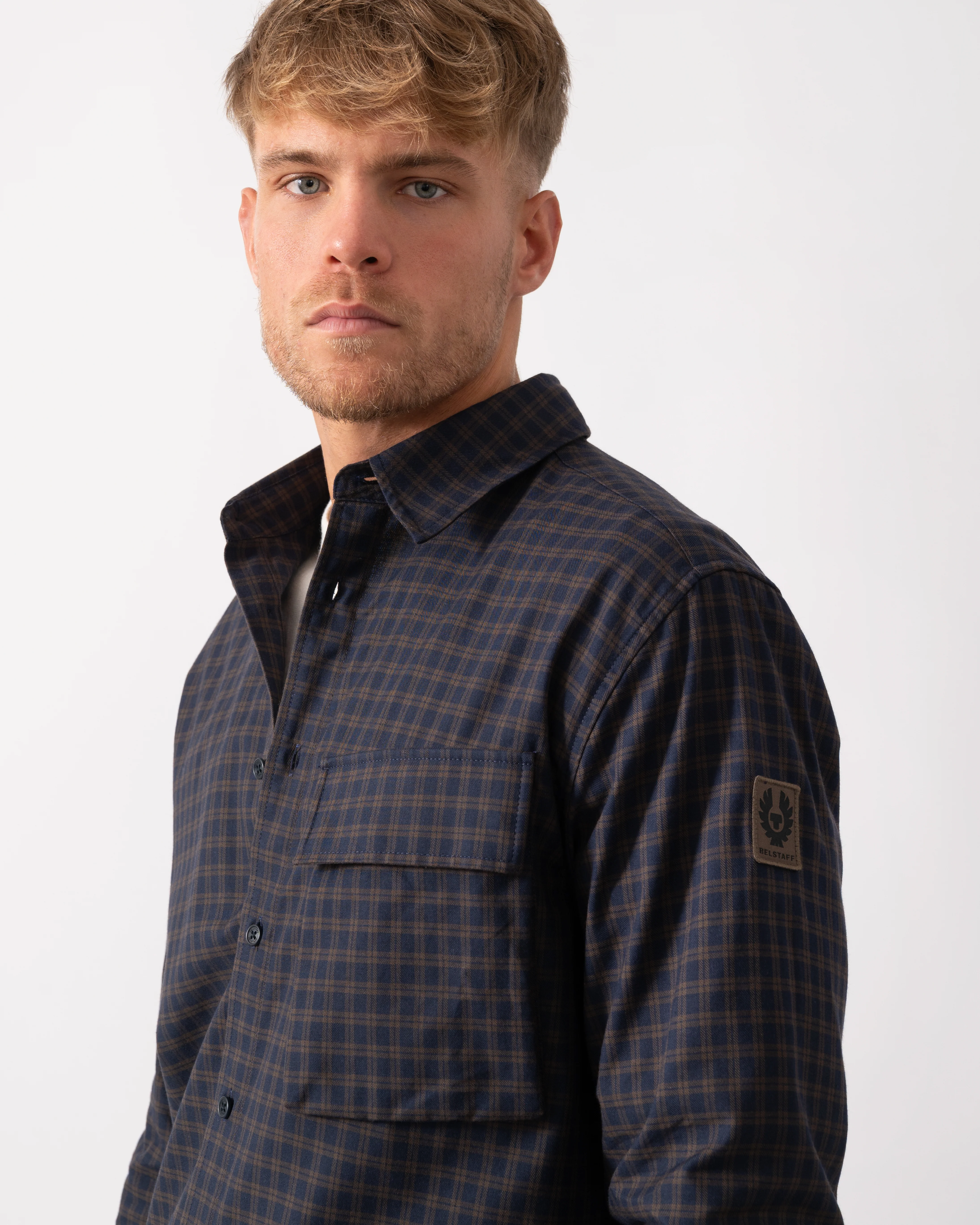Belstaff Scale Mens Long Sleeve Check Shirt - Dark Ink / Major Brown - Image 3