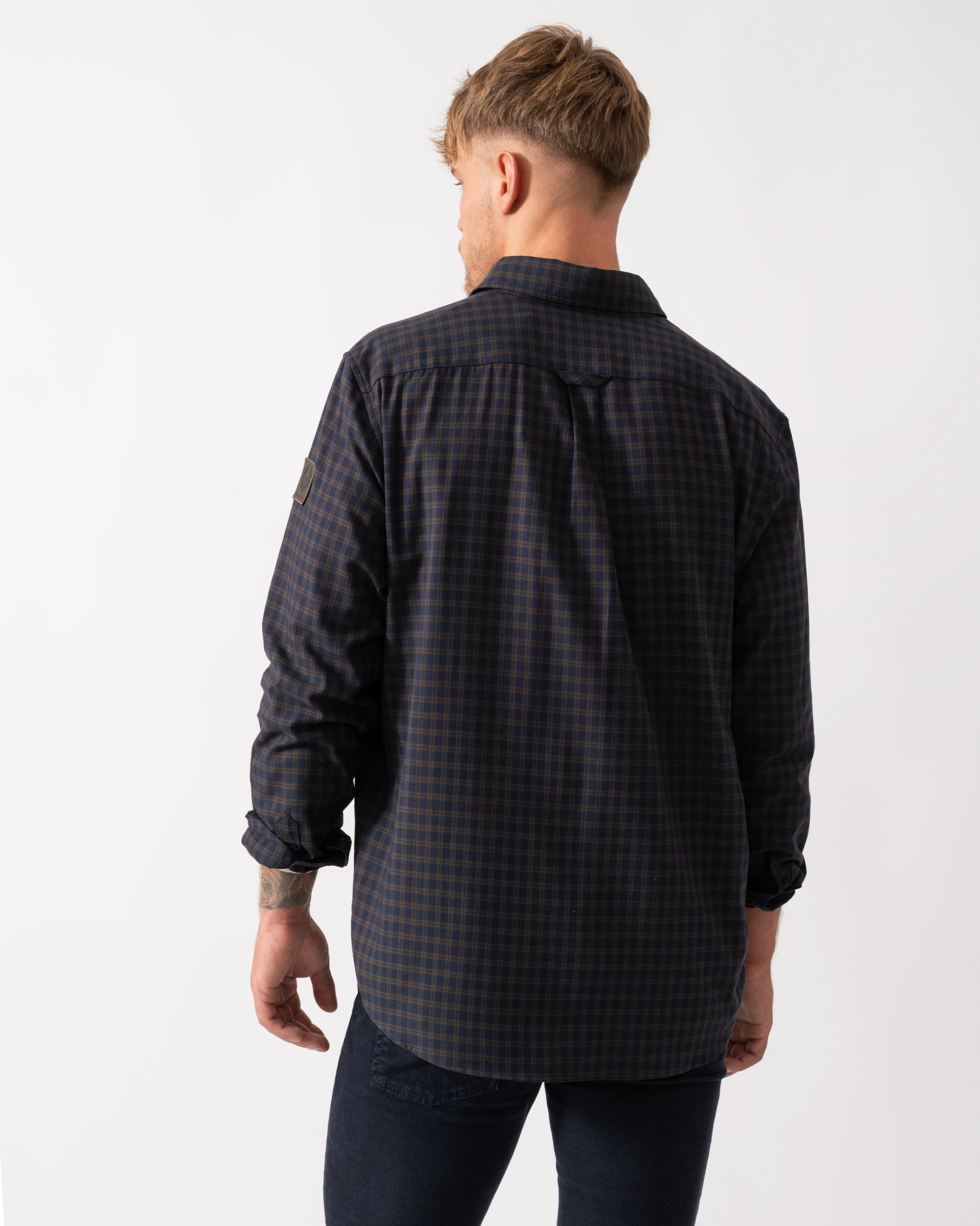 Belstaff Scale Mens Long Sleeve Check Shirt - Dark Ink / Major Brown - Image 4