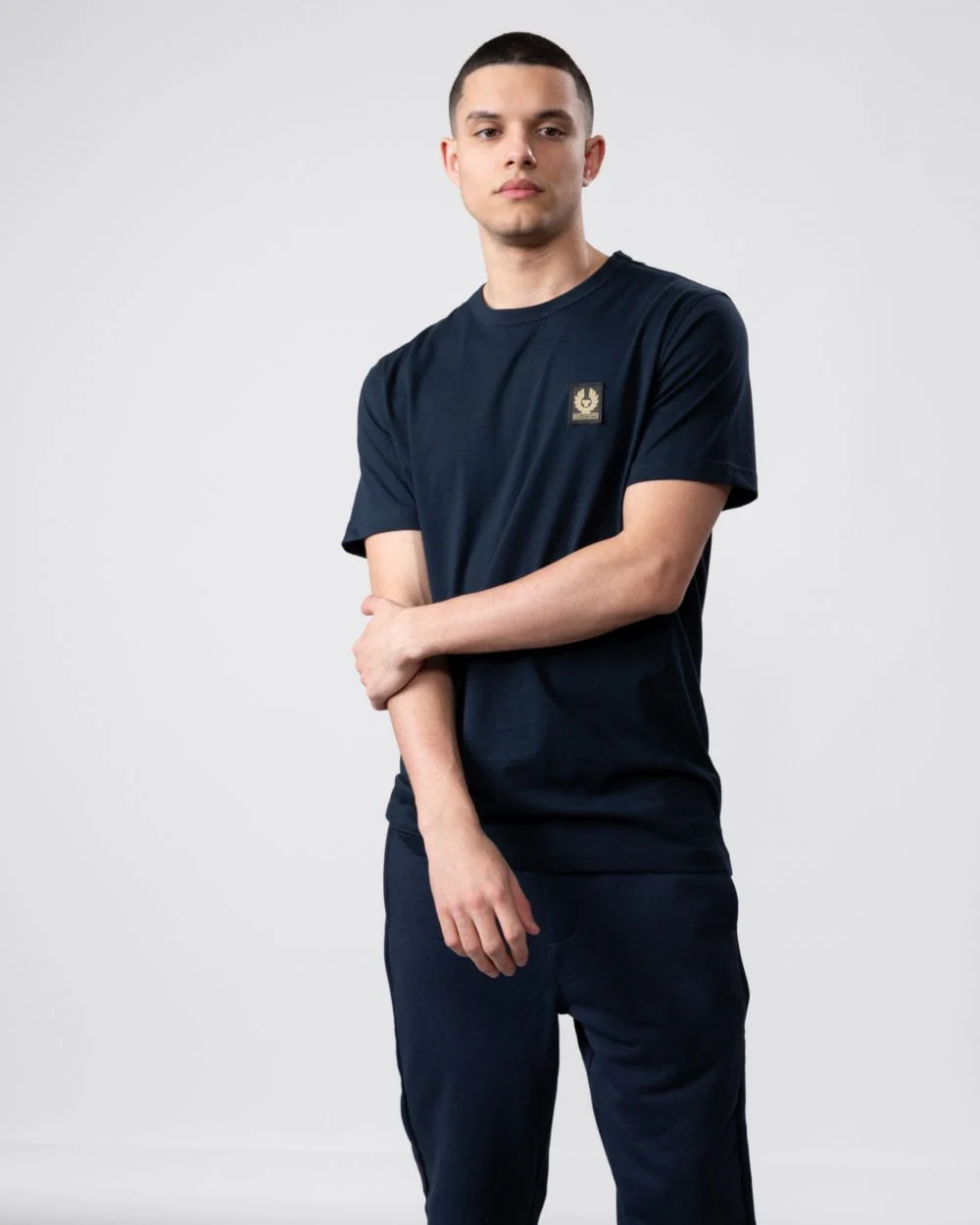 Belstaff Short Sleeved Mens Logo Patch T-Shirt - Dark Ink - Image 3