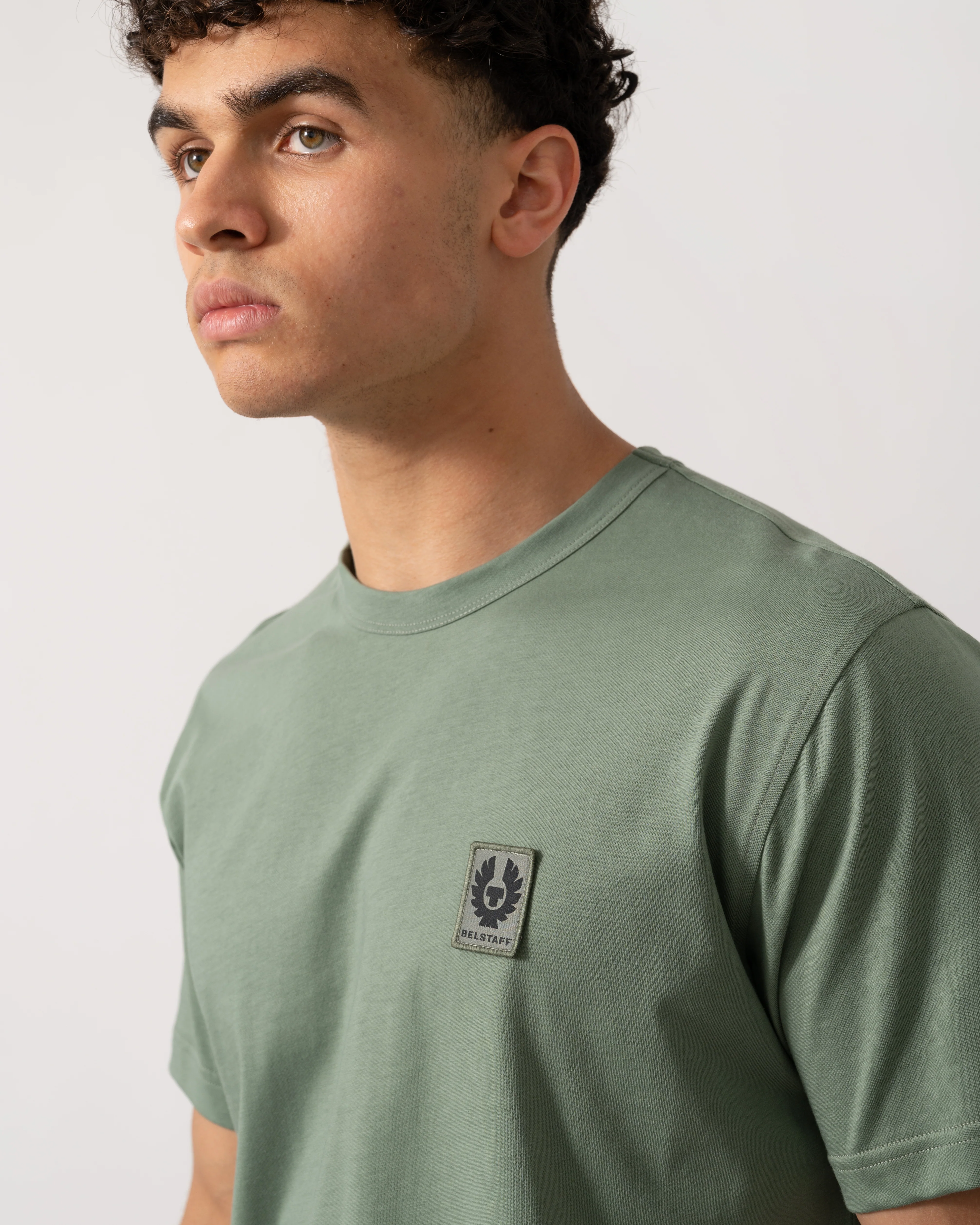 Belstaff Short Sleeved Mens Logo Patch T-Shirt - Sage Green - Image 2