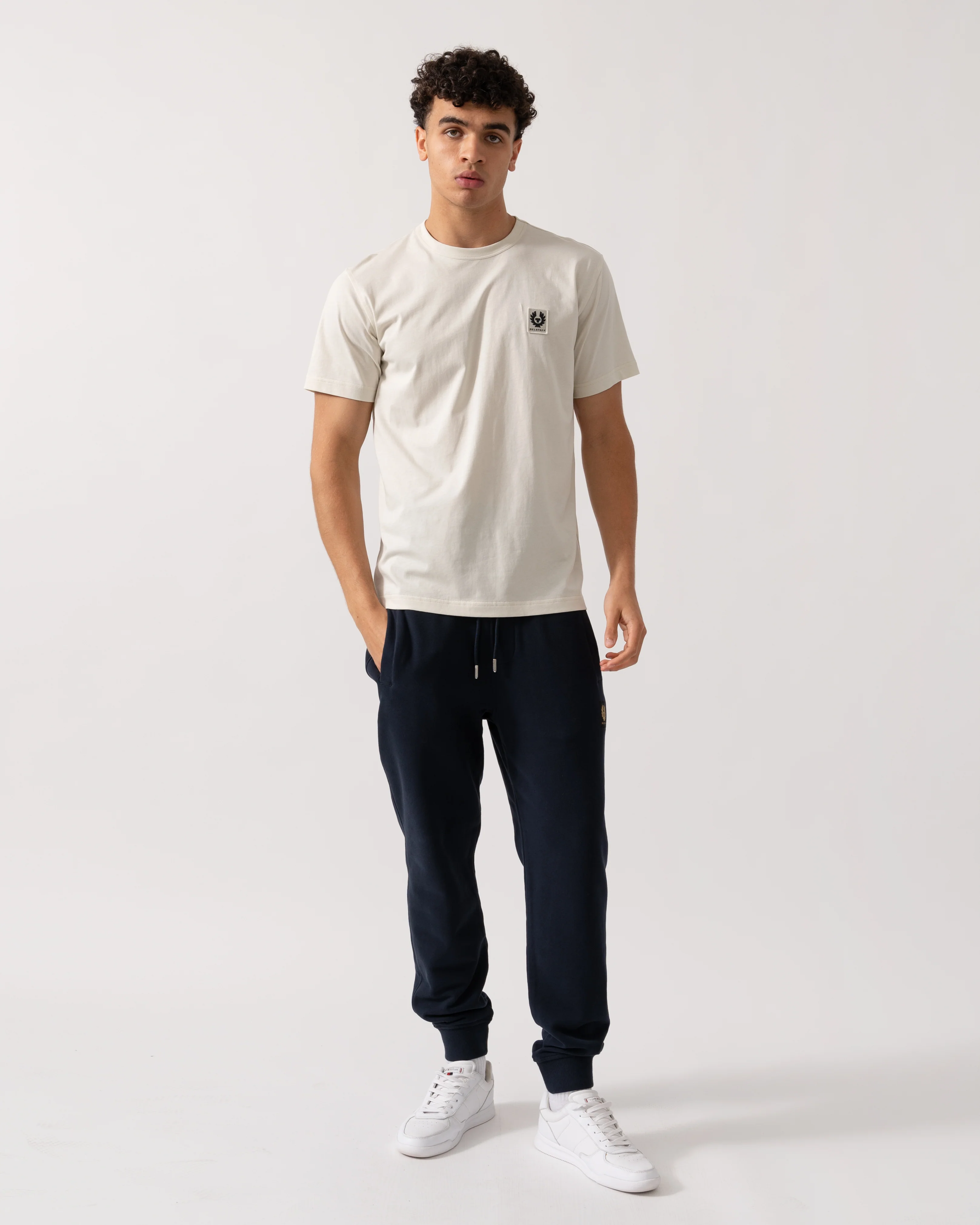 Belstaff Short Sleeved Mens Logo Patch T-Shirt - Silver Birch - Image 2