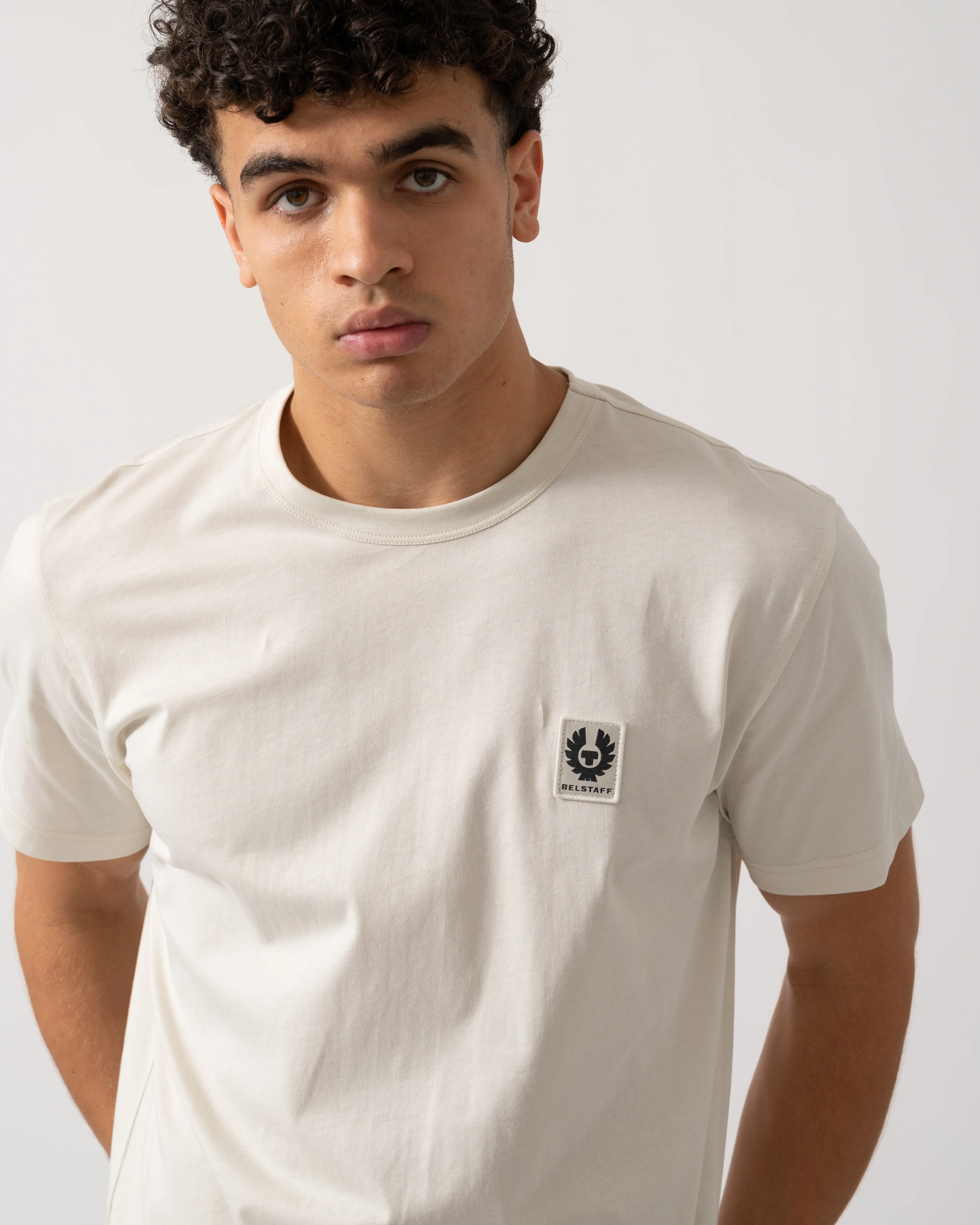 Belstaff Short Sleeved Mens Logo Patch T-Shirt - Silver Birch - Image 3