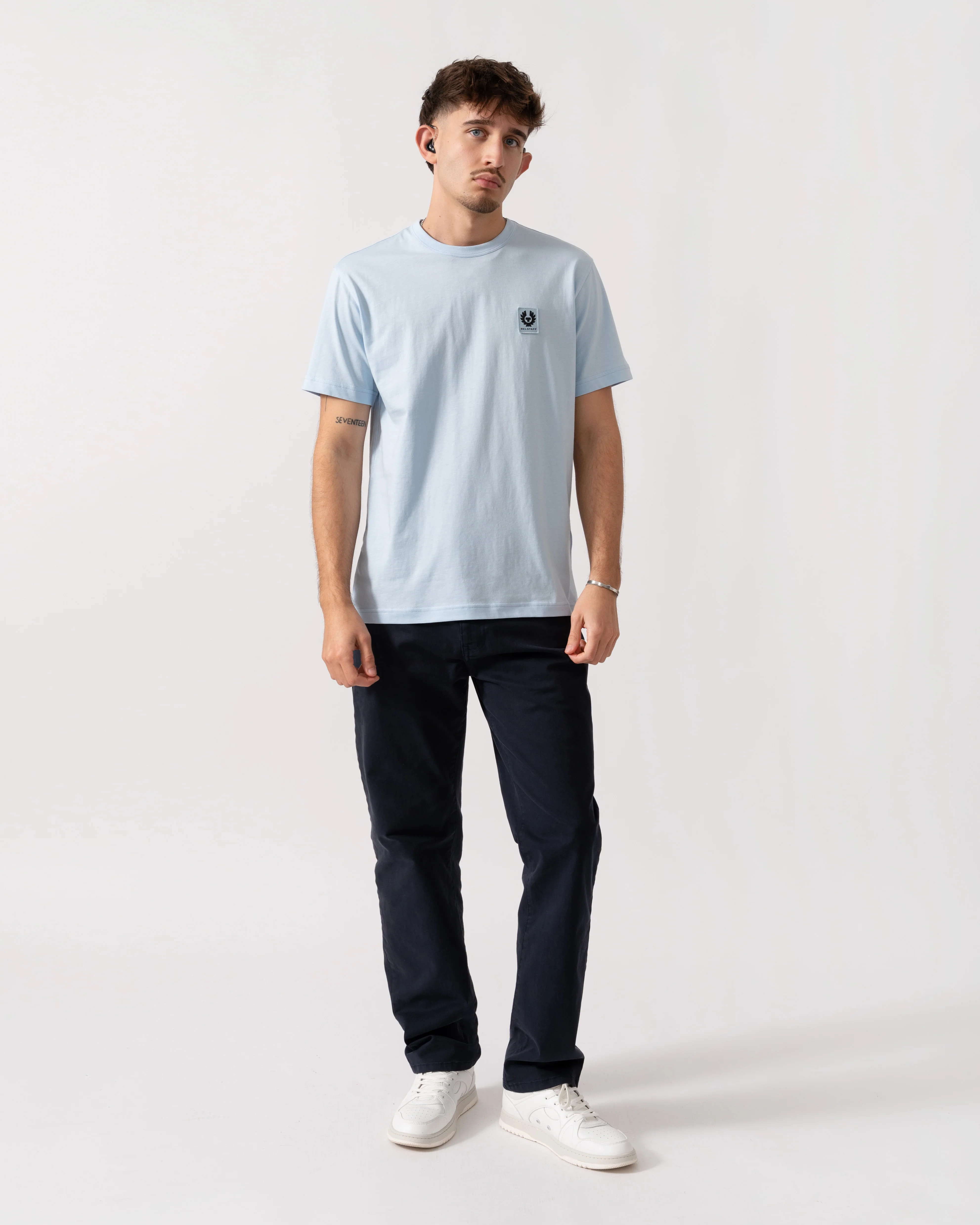 Belstaff Short Sleeved Mens Logo Patch T-Shirt - Sky Blue - Image 2