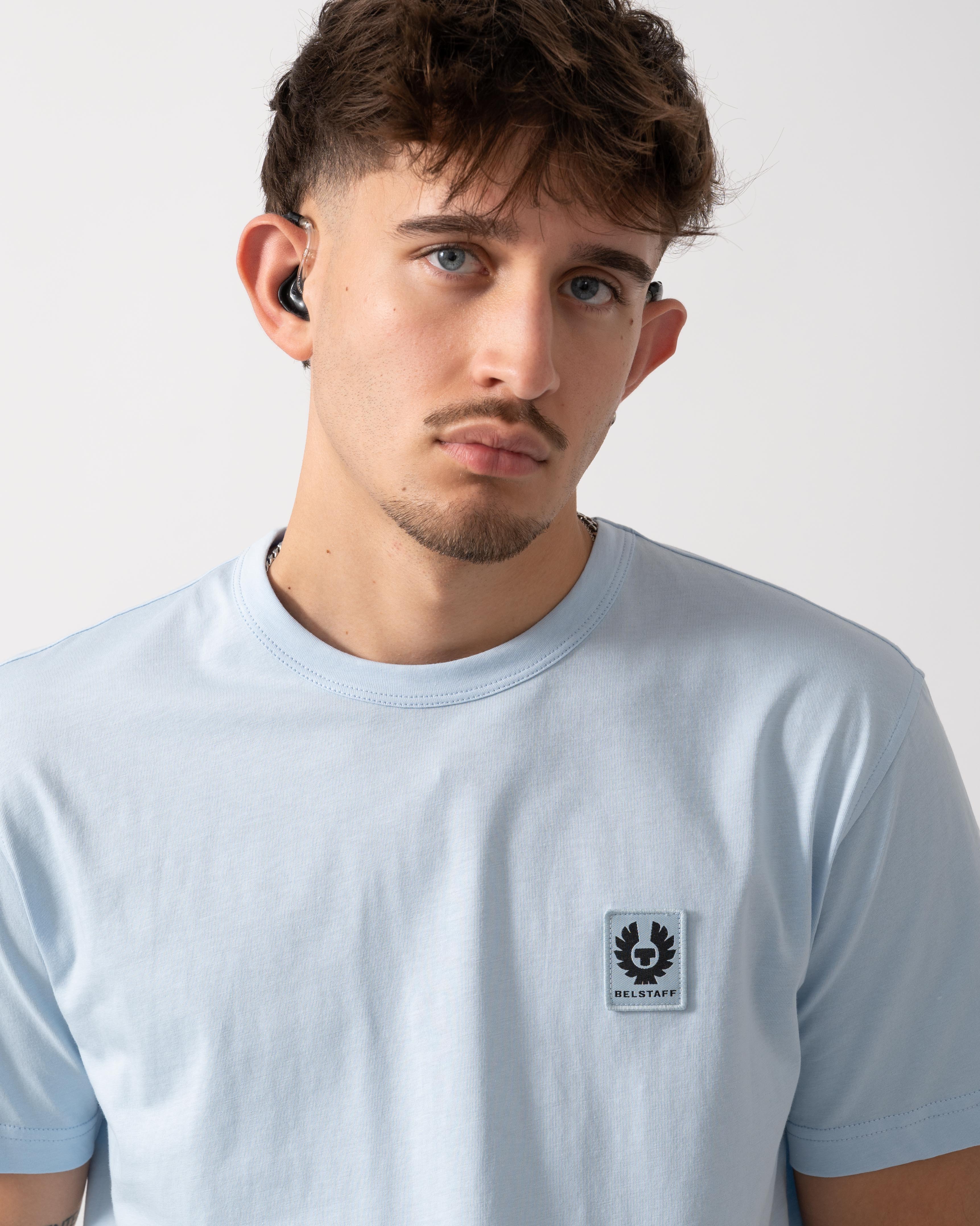 Belstaff Short Sleeved Mens Logo Patch T-Shirt - Sky Blue - Image 3