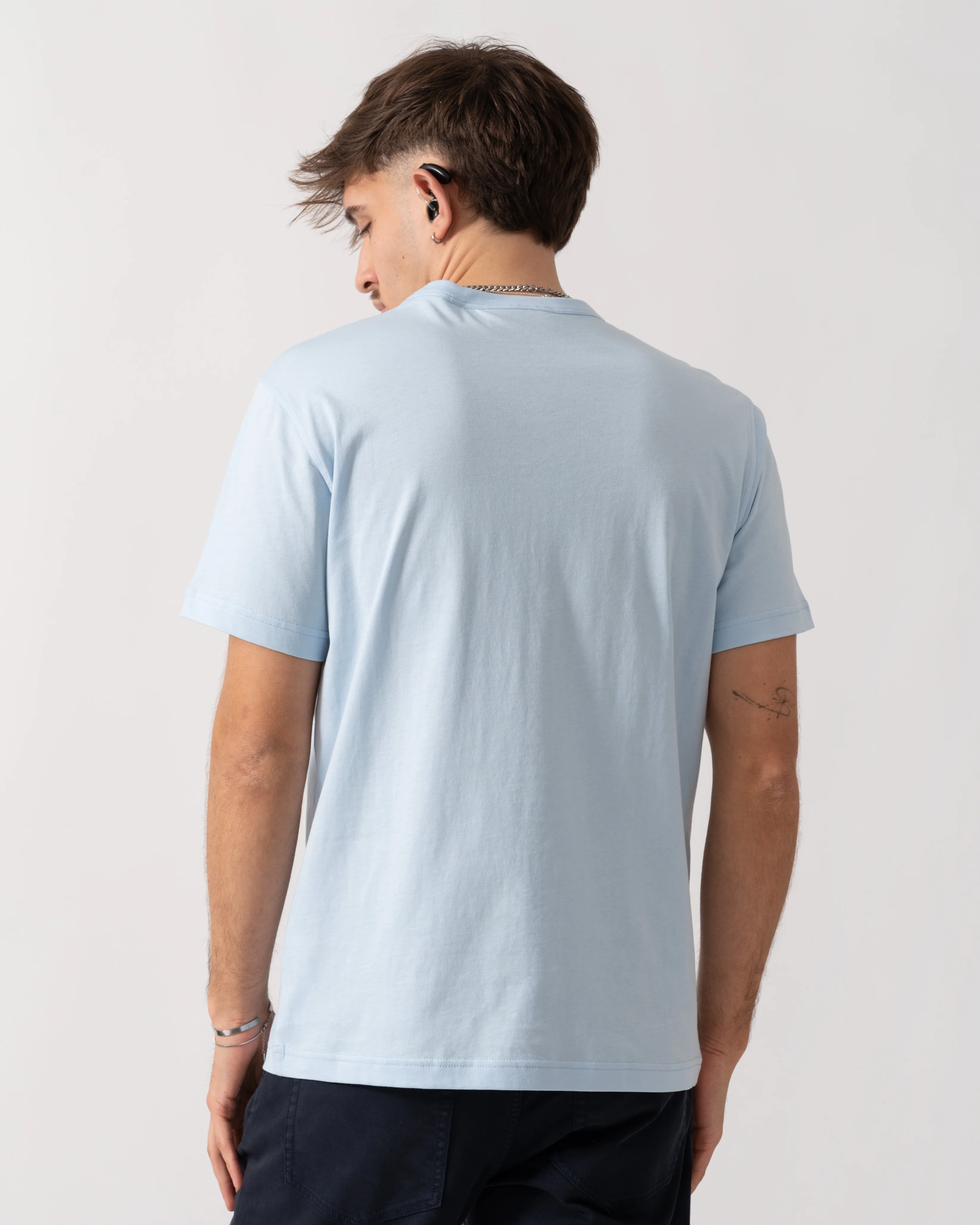 Belstaff Short Sleeved Mens Logo Patch T-Shirt - Sky Blue - Image 4