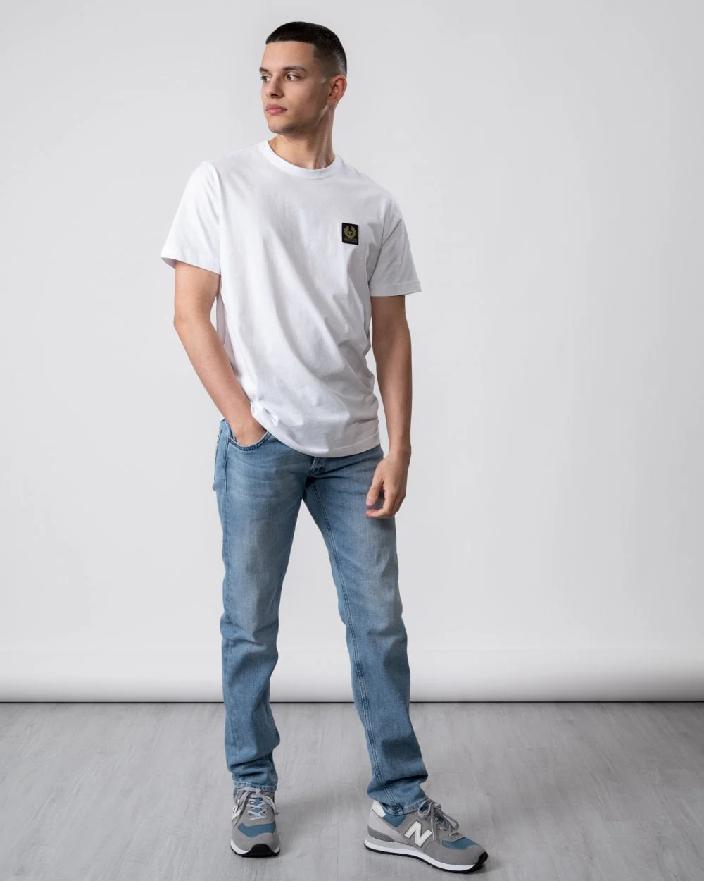 Belstaff Short Sleeved Mens Logo Patch T-Shirt - White - Image 3