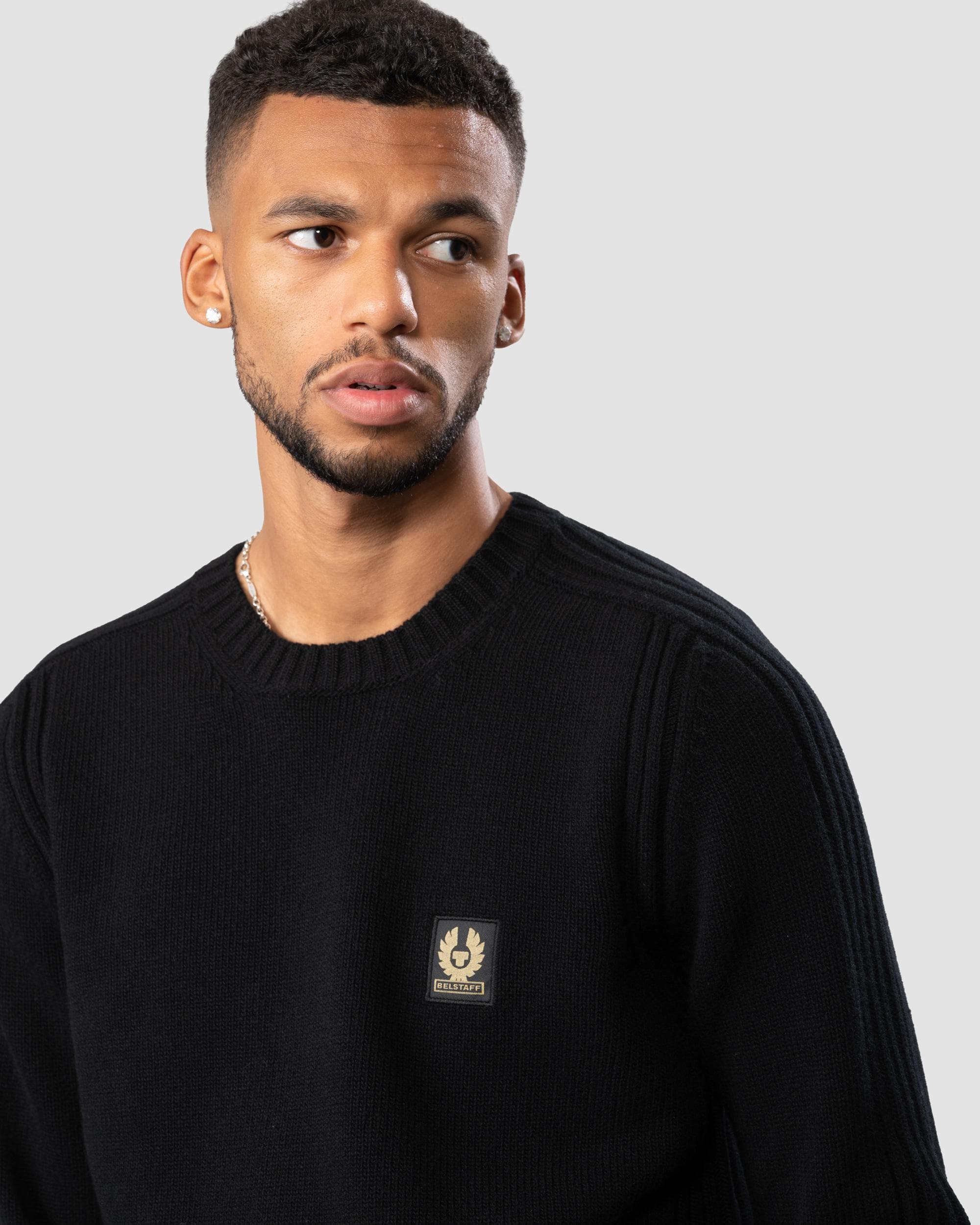 Belstaff Watch Mens Crew Neck Jumper With Logo Patch - Black - Image 2