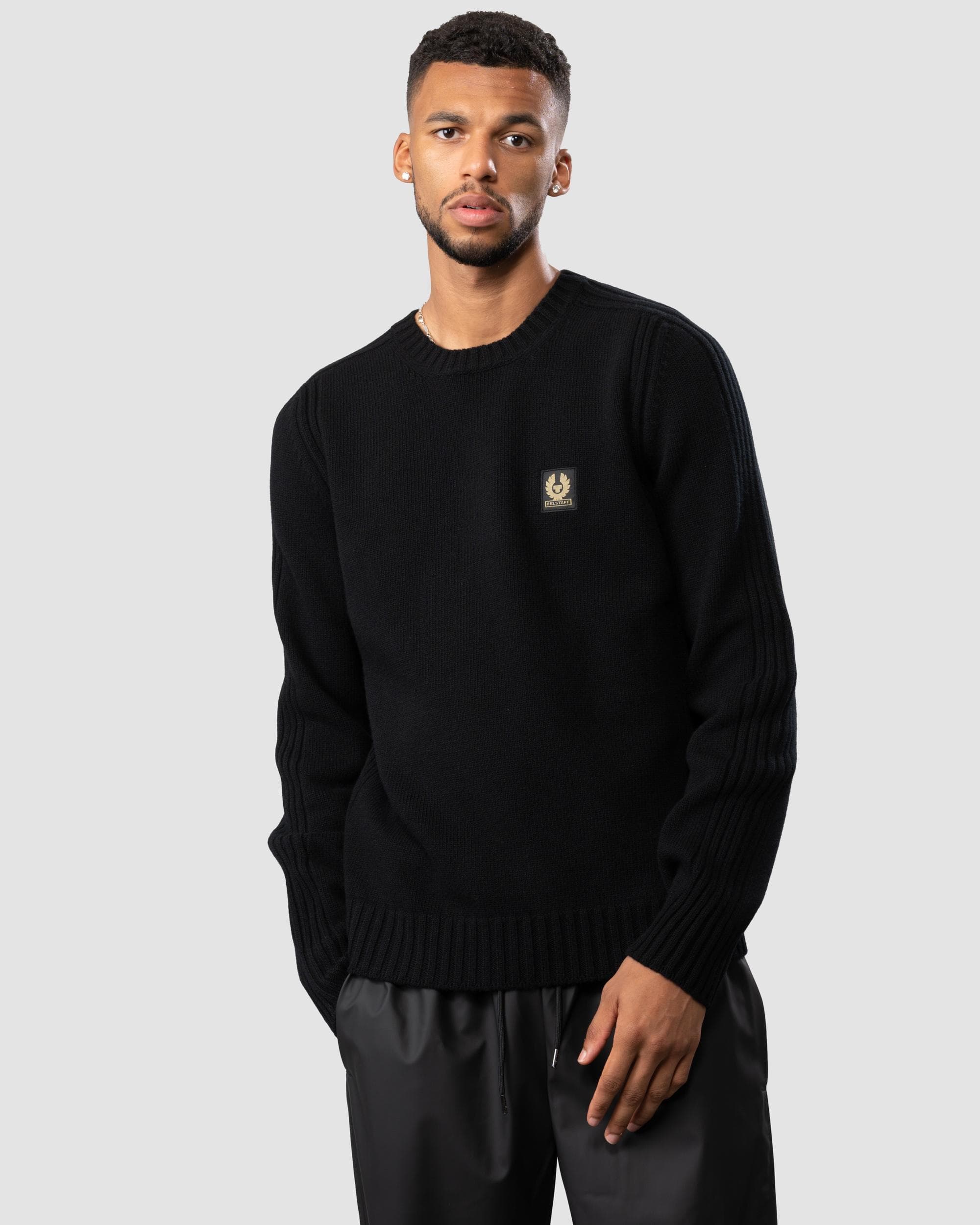 Belstaff Watch Mens Crew Neck Jumper With Logo Patch - Black - Image 3