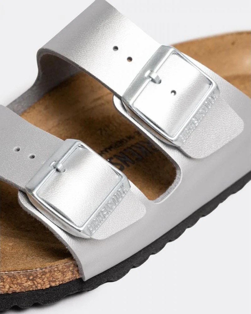 Birkenstock Arizona Birko-Flor Metallic Womens Sandals - Silver - Image 2